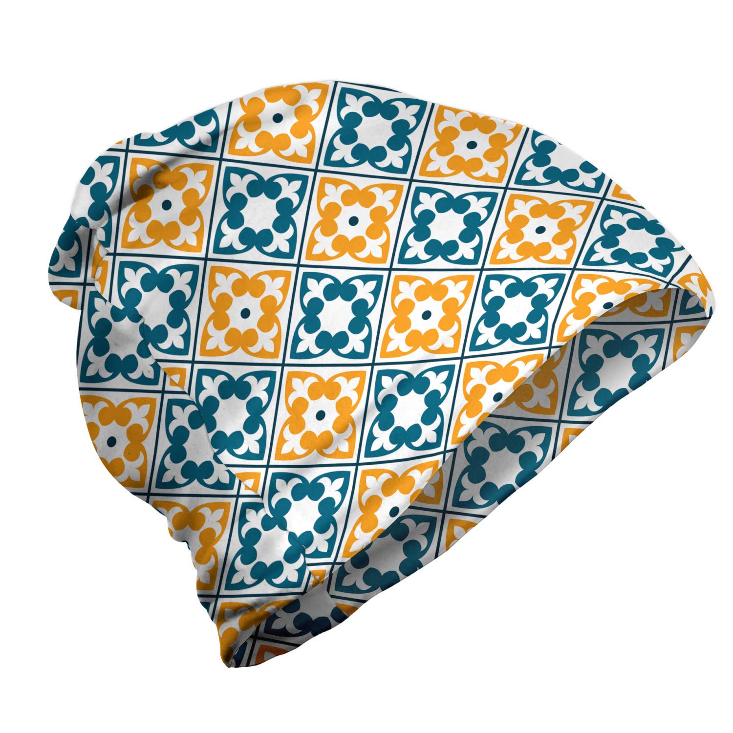 Ambesonne Unisex Beanie - Spanish Azulejo Pattern Knit Hat for Men & Women - Warm Winter Beanie for Hiking, Camping & Outdoor Activities