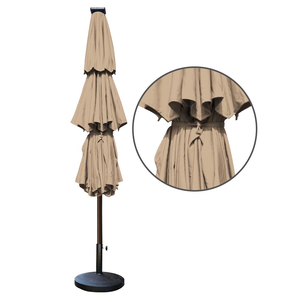 EliteShade USA 10-Year Fade-Resistant 9ft 3-Tier Solar Patio Umbrella with 80 LED Lights - Outdoor Market Umbrella with Ventilation, Heather Beige - Perfect for Backyard, Poolside, and Restaurant Outdoor Dining