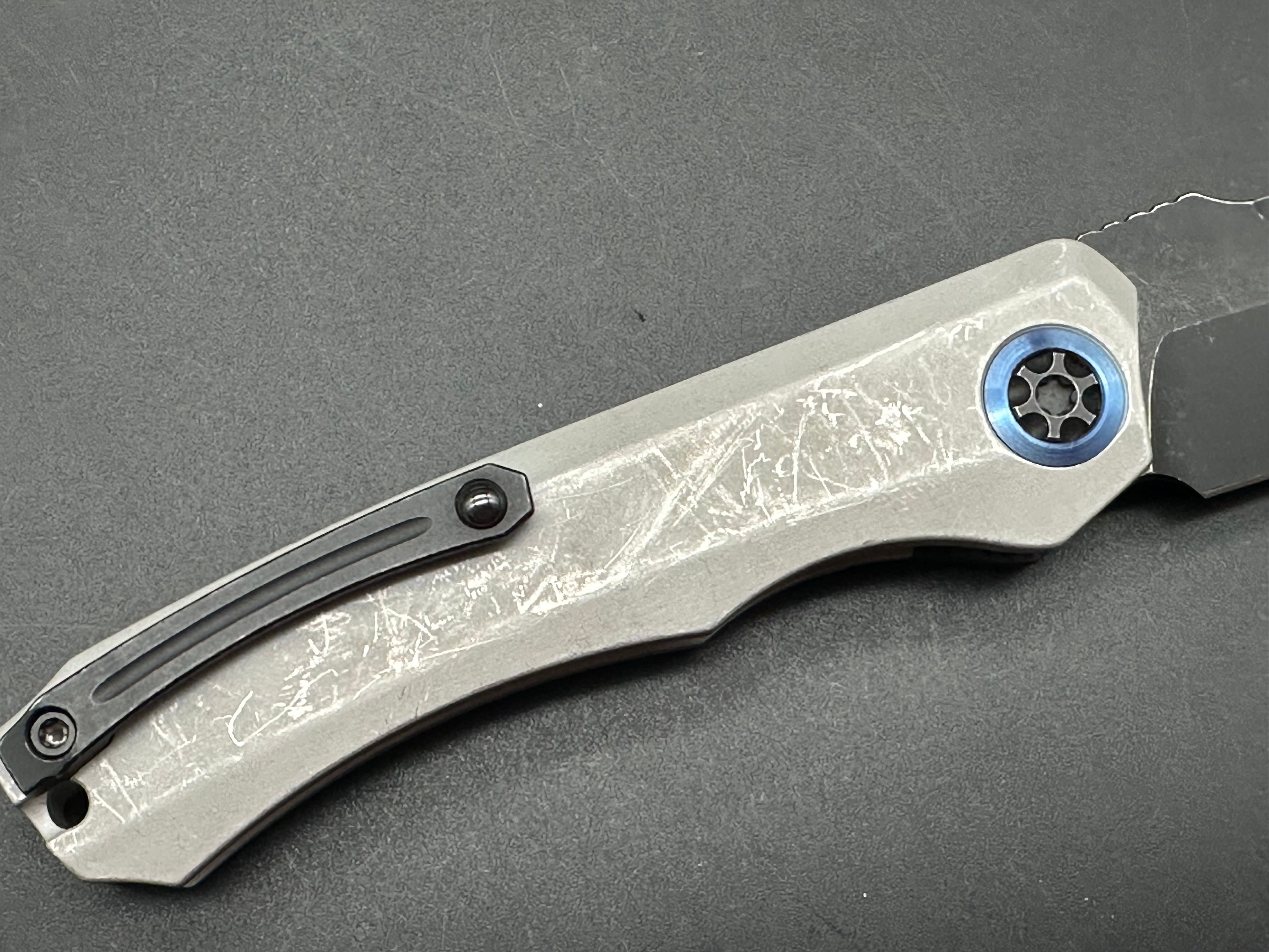 Heretic Knives Wraith Auto Tanto Folding Knife - Elmax Steel Blade, Battleworn Finish, Integral Bolster - Perfect for EDC, Outdoor Survival & Tactical Use