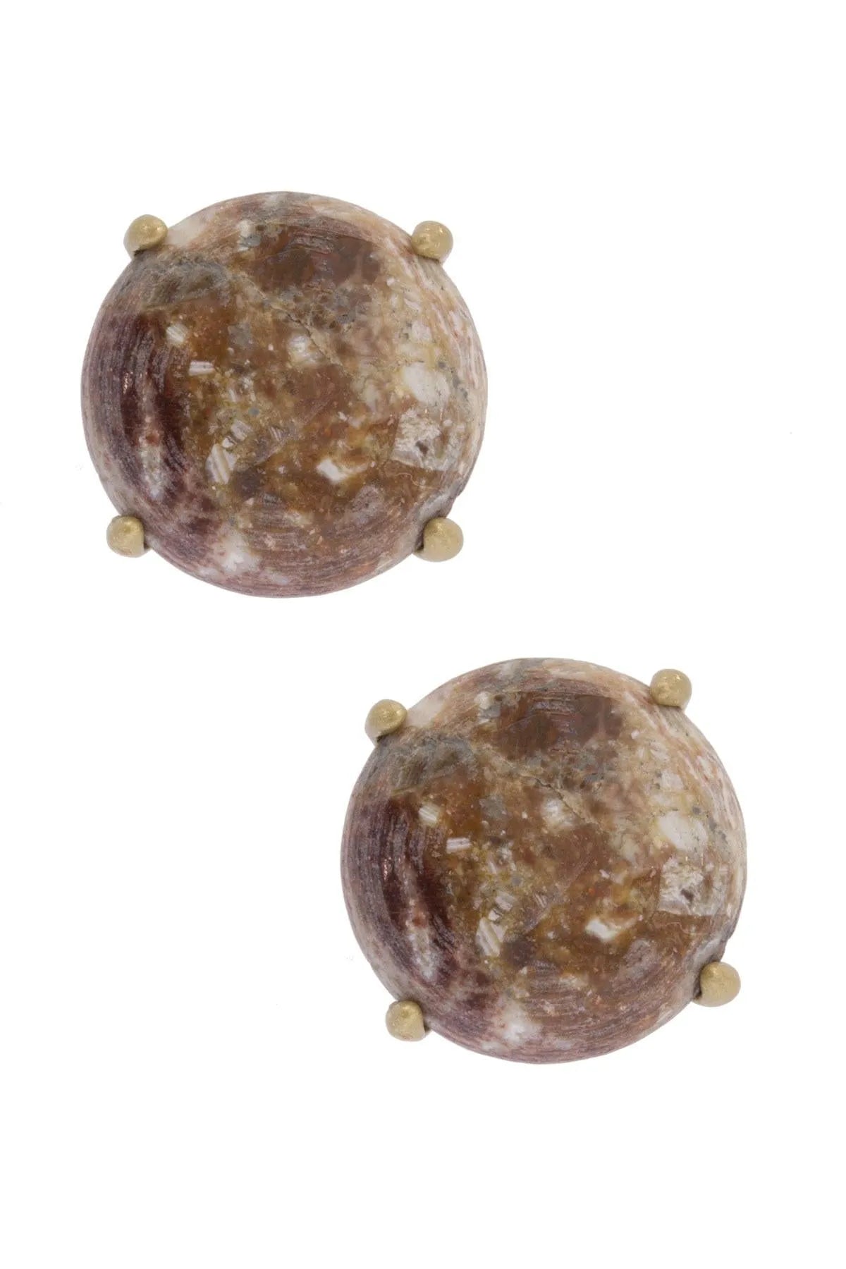 Natural Stone Brass Stud Earrings for Women - Handmade Boho Dainty Jewelry - Perfect for Everyday Wear, Gifts & Special Occasions