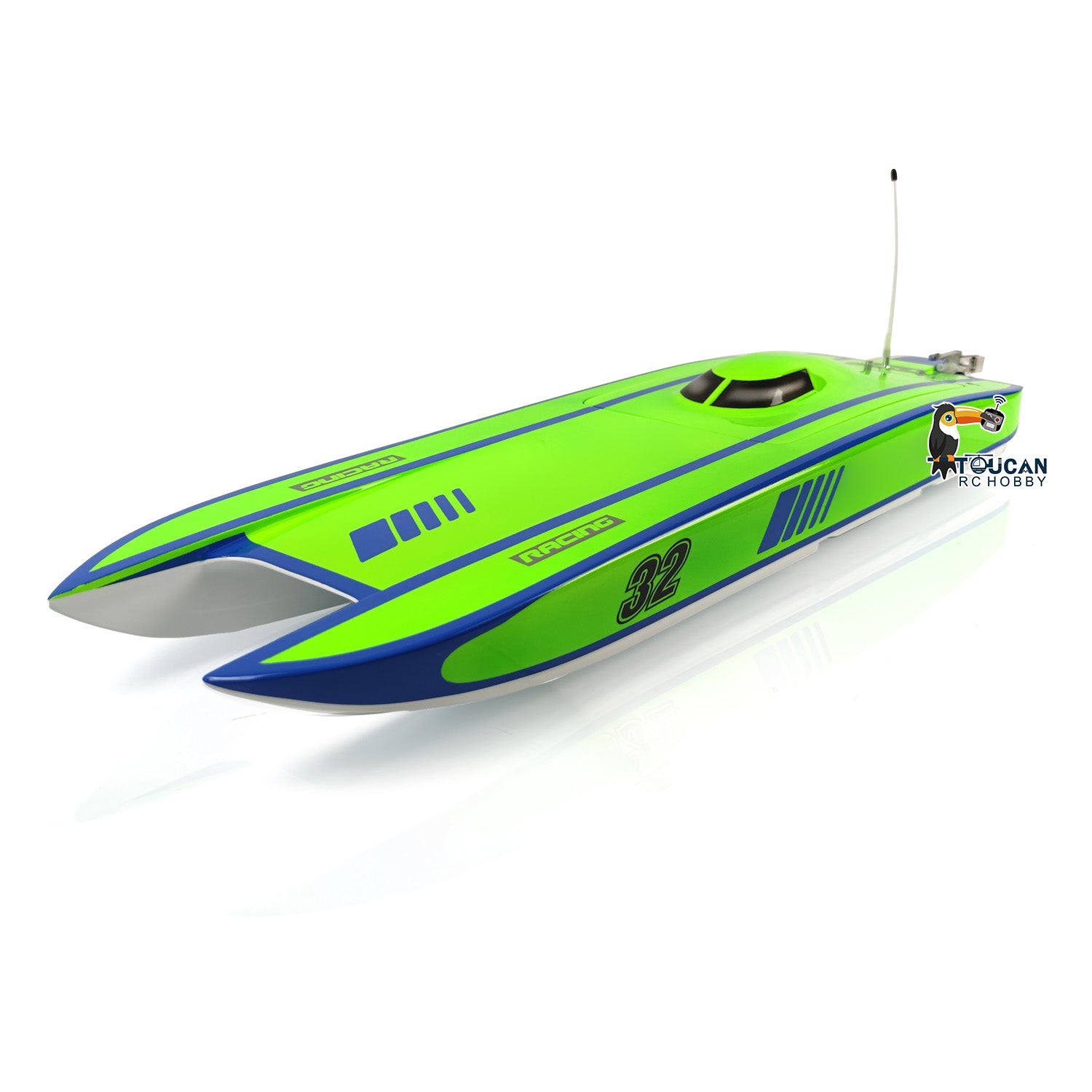 High-Speed E32 Fiberglass Catamaran Green Electric RC Racing Boat - PNP with Motor, Servo, ESC & CNC Cooling System | US Stock | Perfect for Lake Racing & RC Hobby Enthusiasts