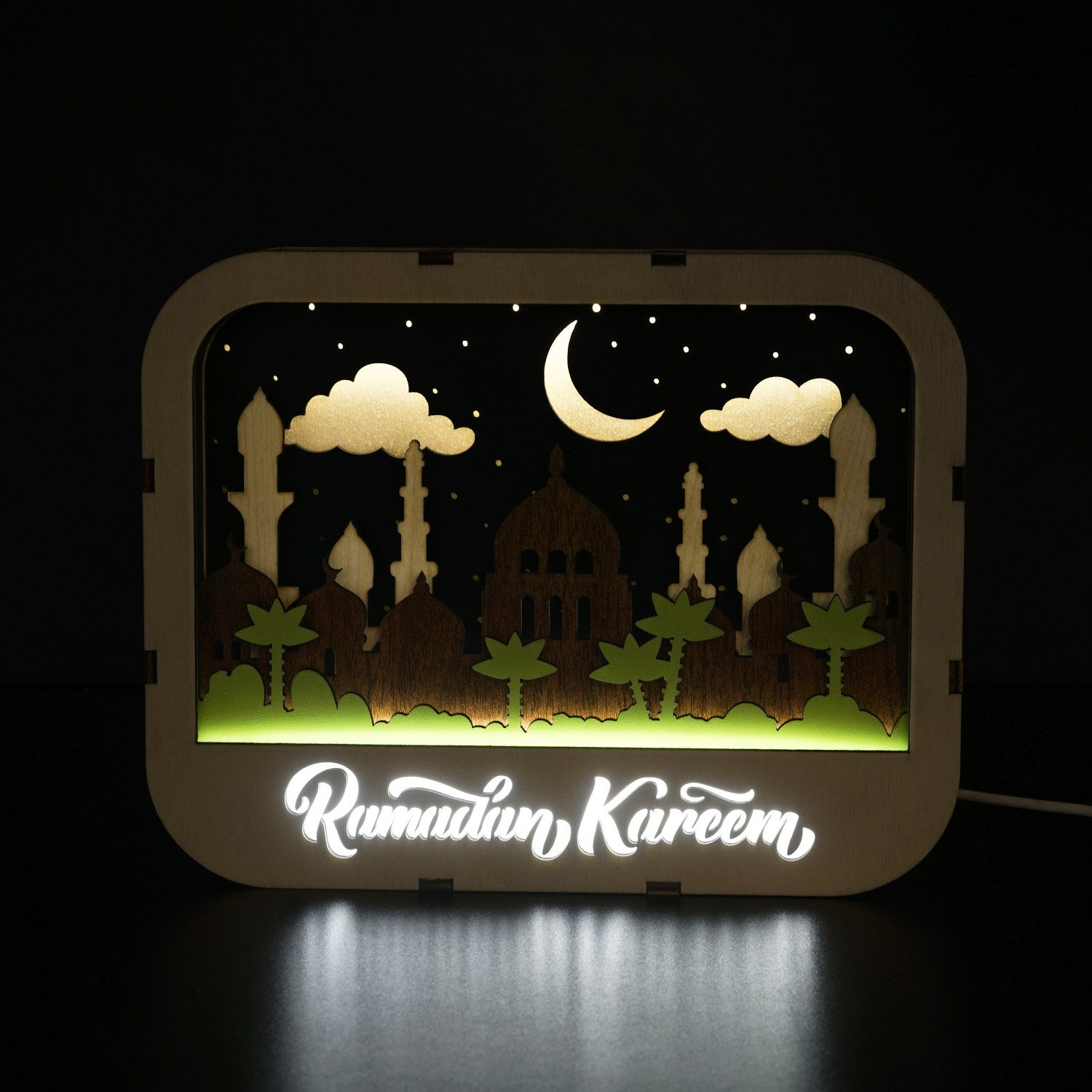 Ramadan Kareem LED Table Lamp with Cord - 3D Modern Islamic Home Decor for Living Room, Bedroom & Prayer Space