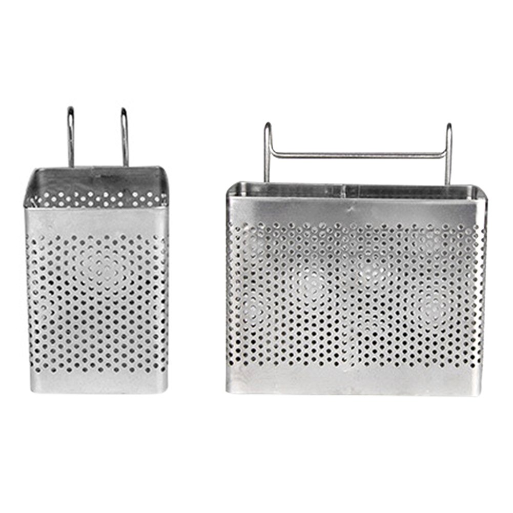 Stainless Steel Cutlery Holder with Hooks - 2 Compartment Square Drying Rack for Spoons, Forks, Chopsticks & Kitchen Utensils - Perfect for Sink Organizer, Countertop Storage & Dish Drying Station