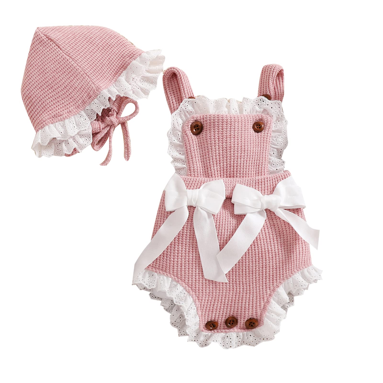 Adorable Boho Floral Romper Outfit for Newborn Baby Girls - Sleeveless Knitted Ruffle Dress with Bowknot & Matching Hat | Perfect Summer Photoshoot & Special Occasion Wear