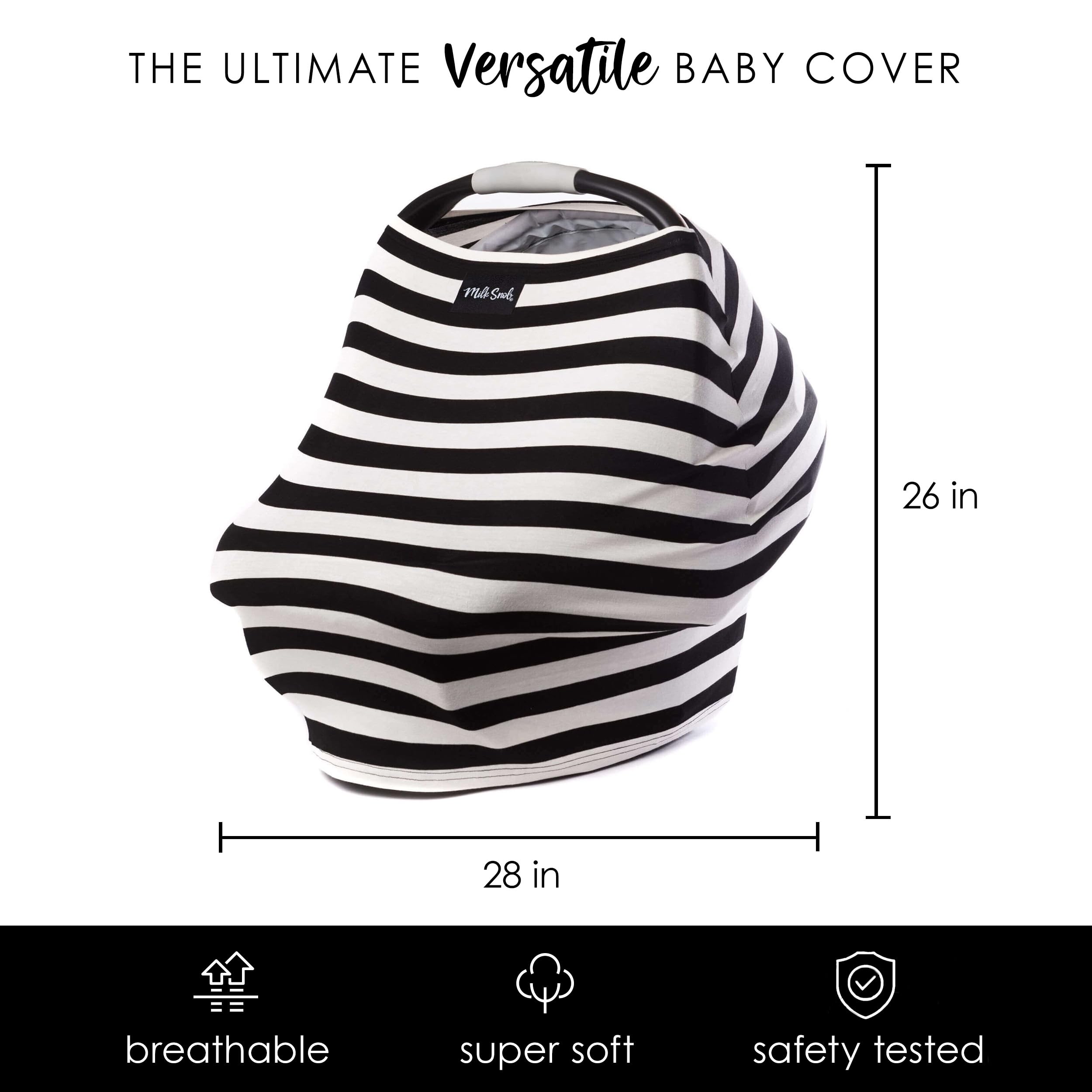 Milk Snob Original 5-in-1 Nursing Cover - Premium Baby Car Seat Cover, Stroller Canopy, High Chair Cover & Shopping Cart Protector - Soft Black & White Stripe for Breastfeeding Privacy - Perfect for Newborns, Travel & Everyday Use