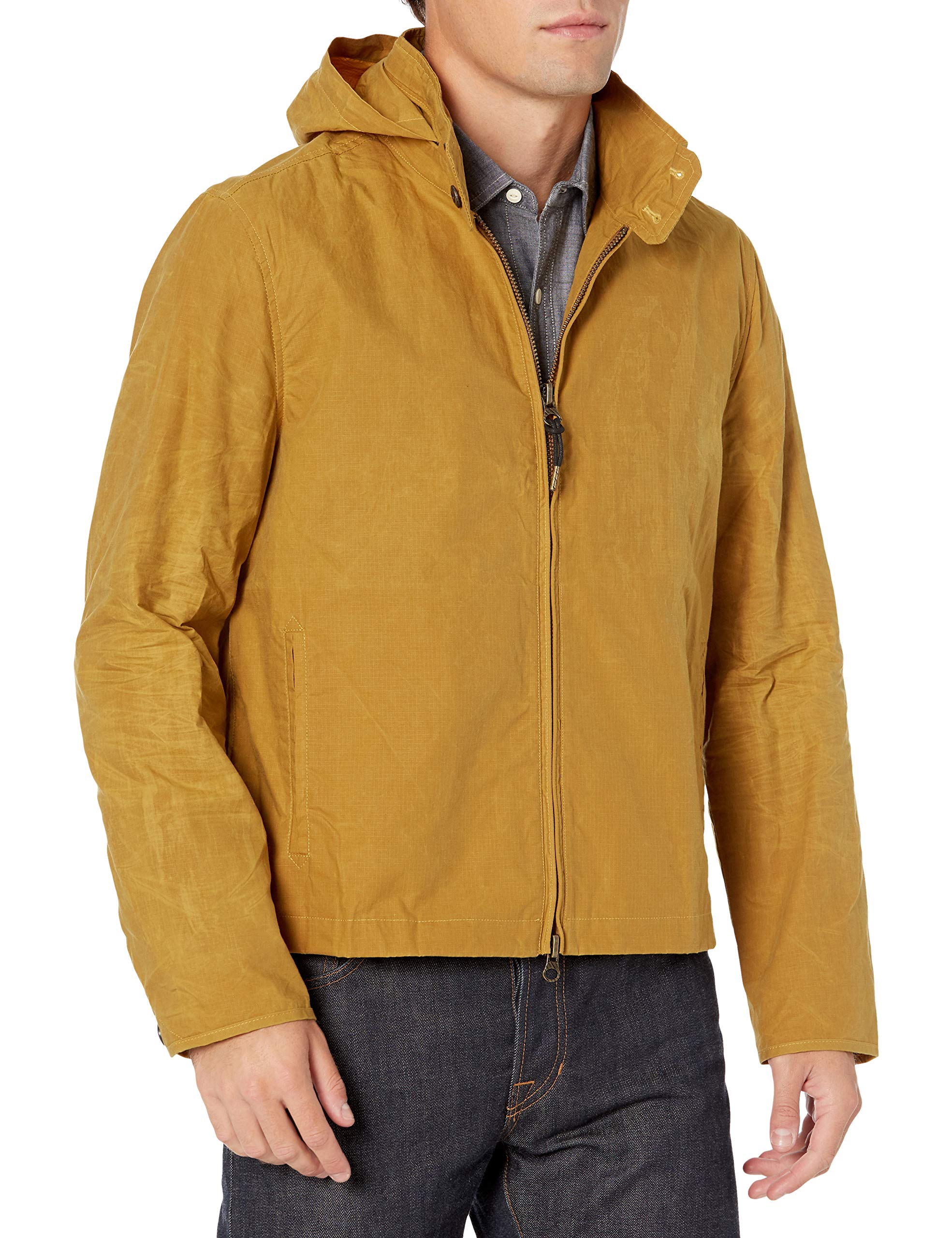 Billy Reid Men's Lightweight Water-Resistant Waxed Cotton Hooded Windbreaker Jacket - Perfect for Outdoor Adventures & Casual Wear