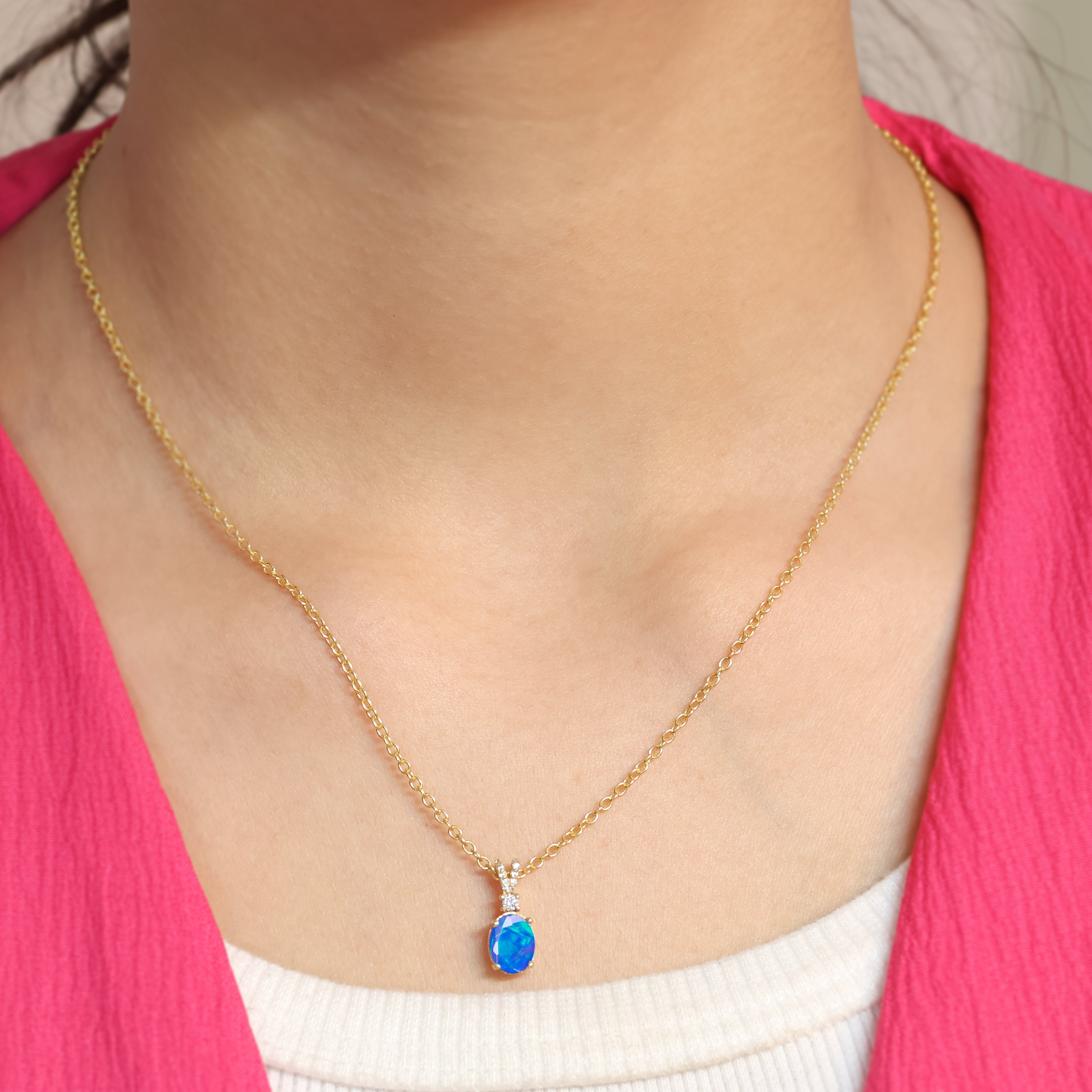 Blue Opal Gemstone Pendant Necklace - Elegant Handmade Sterling Silver Jewelry for Women | Perfect Gift for Birthday, Anniversary & Special Occasions
