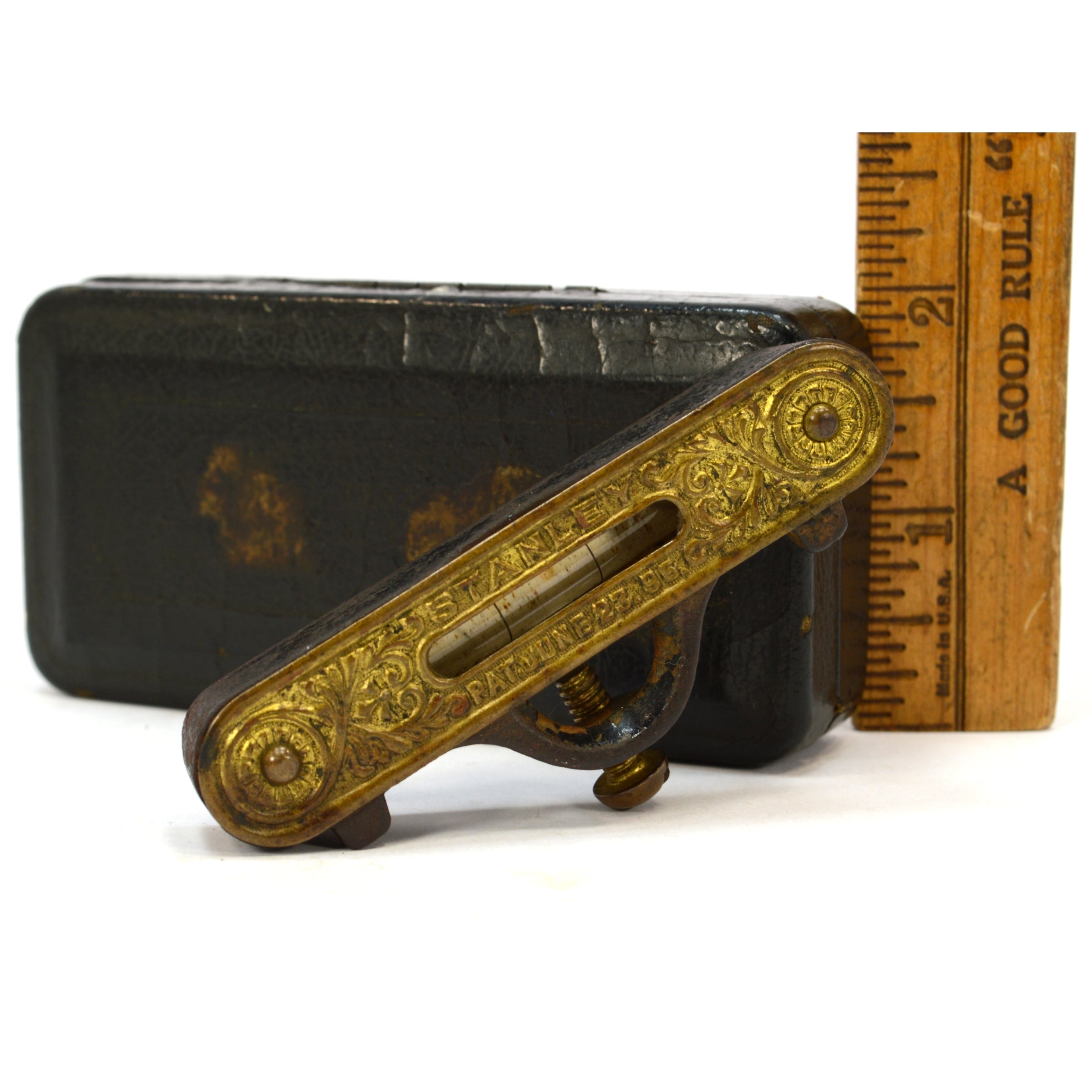 Antique STANLEY No. 41 Type 4 Pocket Level in Bonus Case - Vintage 1896 Patented Iron & Brass Tool - Perfect for Collectors, Woodworking & Restoration Projects