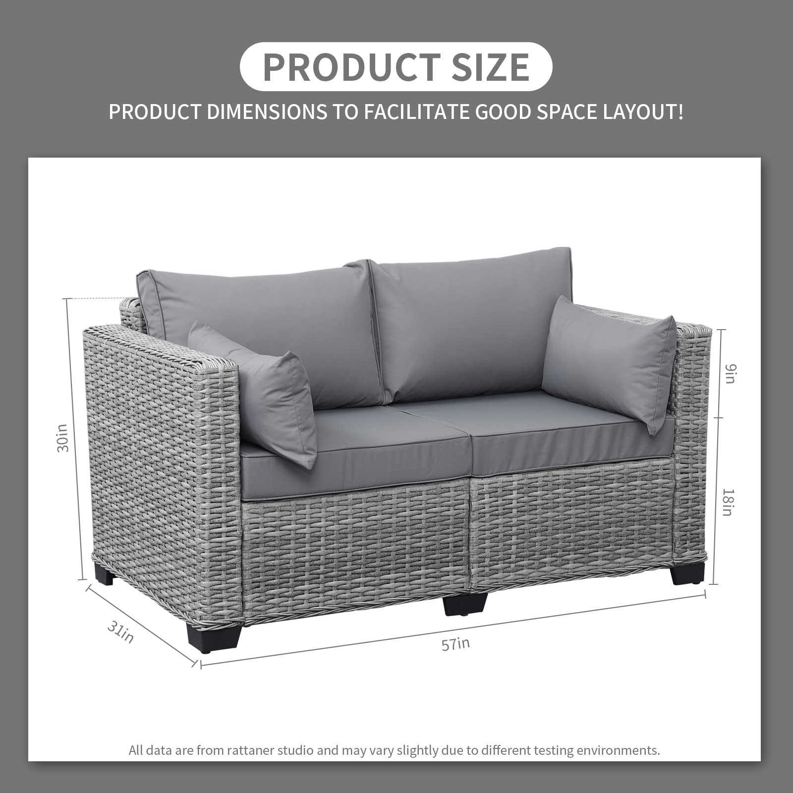 **Rattan Outdoor Loveseat Sofa - 2-Seater Patio Furniture with Anti-Slip Cushions, Lumbar Pillow & Cover (Grey) - Perfect for Balcony, Garden, Deck & Poolside Relaxation**