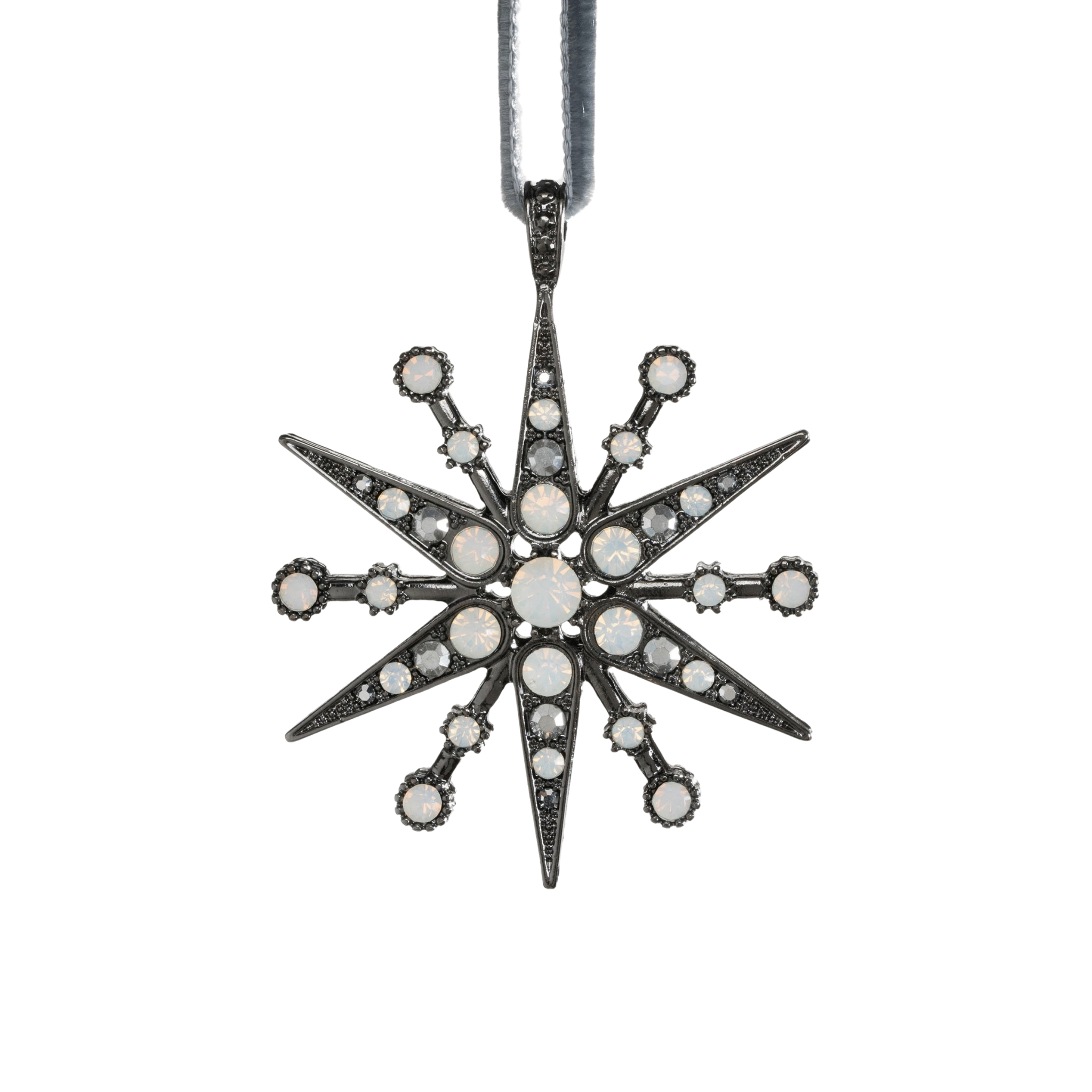 Elegant Hematite & Opal Snowflake Christmas Ornament - Handcrafted Holiday Tree Decoration for Festive Home & Office Decor