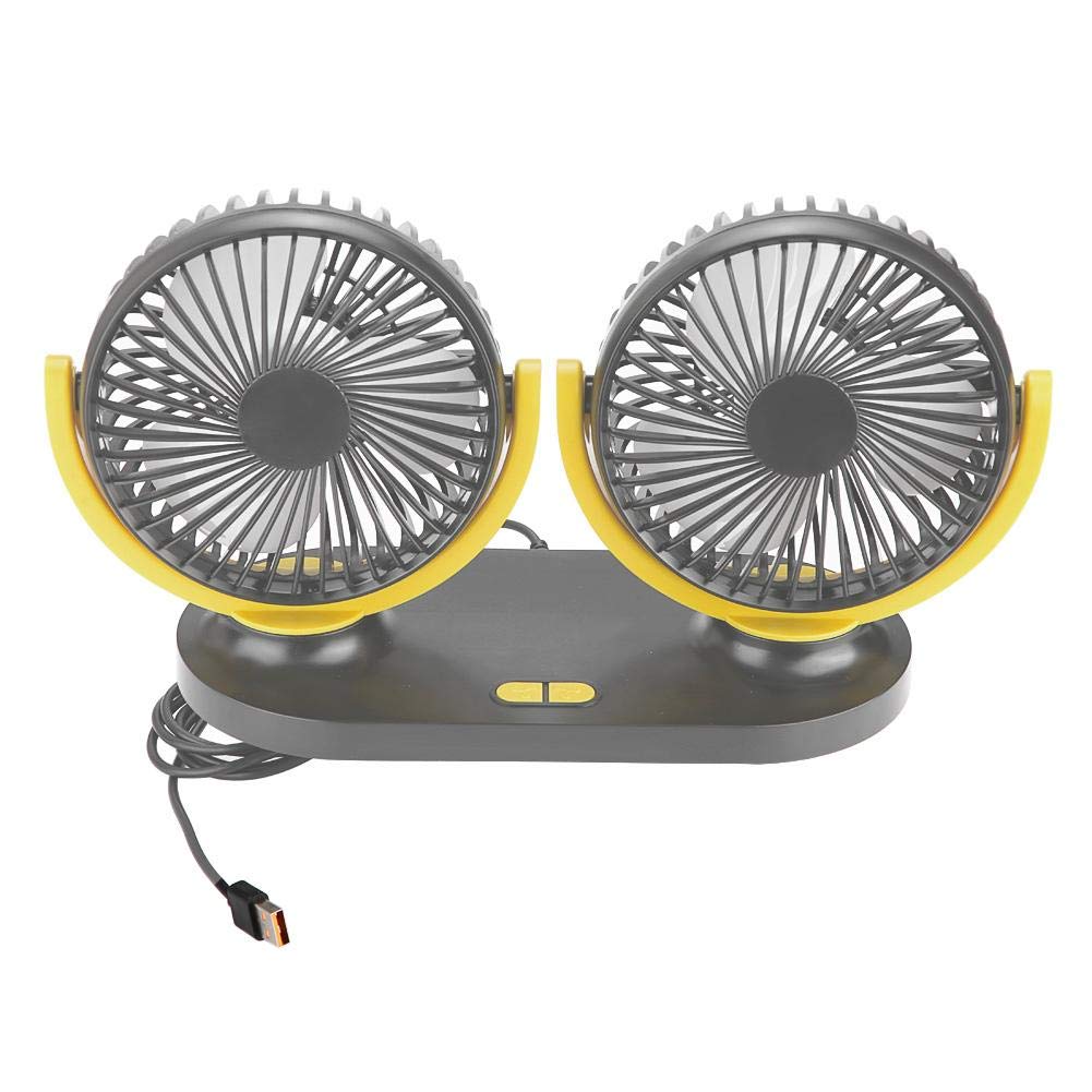 Portable USB Dual Head Car Air Conditioner Fan - 12V Auto Cooler & Ventilation for Cars, Trucks, RVs (Black & Yellow) | Perfect for Summer Road Trips & Hot Weather Commuting