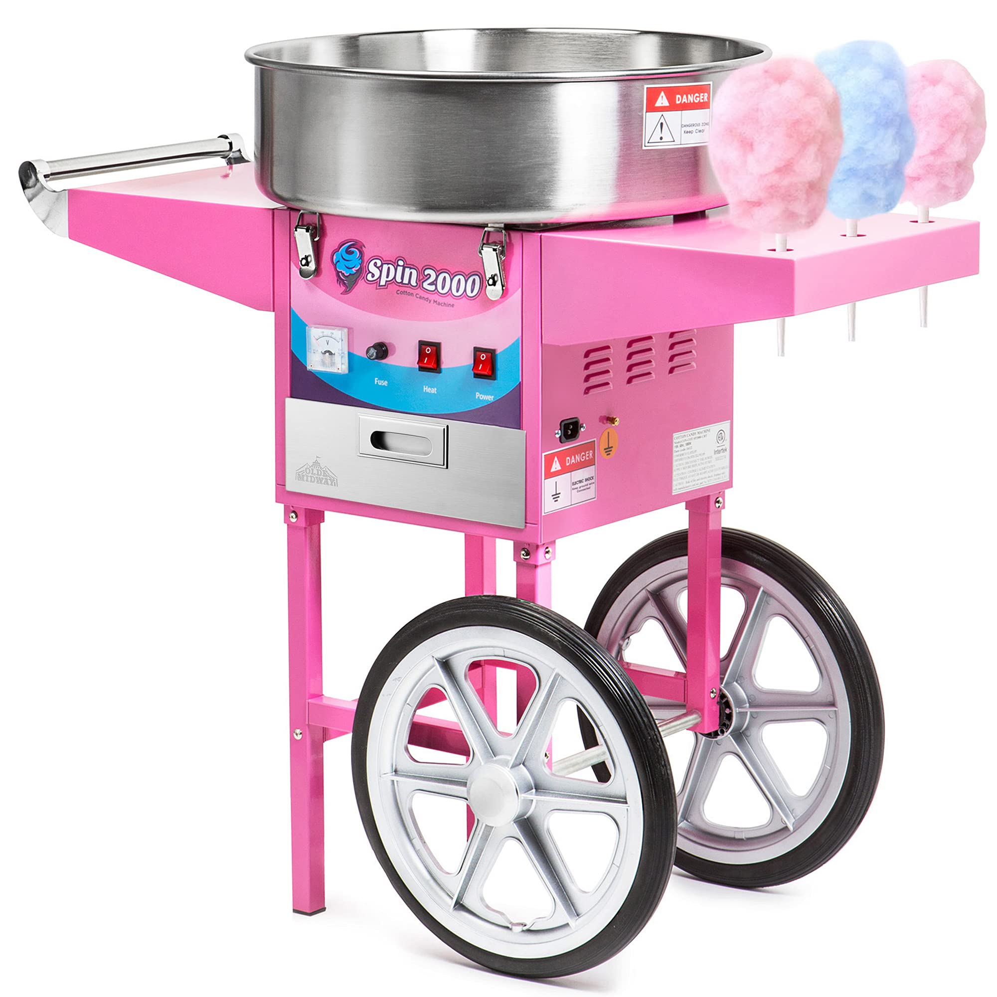 Olde Midway Commercial Cotton Candy Machine Cart - Electric Candy Floss Maker SPIN 2000 for Parties, Carnivals & Events | Professional-Grade Cotton Candy Maker for Fairs, Birthday Celebrations & Concessions