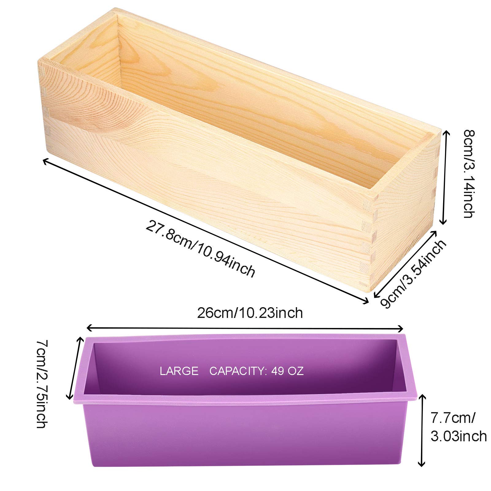 ZOENHOU 3PCS 42oz Flexible Rectangular Silicone Soap Molds Kit with Wood Box - DIY Soap Making Supplies for Handmade Soap, Bath Bombs & Candles - Perfect for Home Crafting, Gifts & Small Business