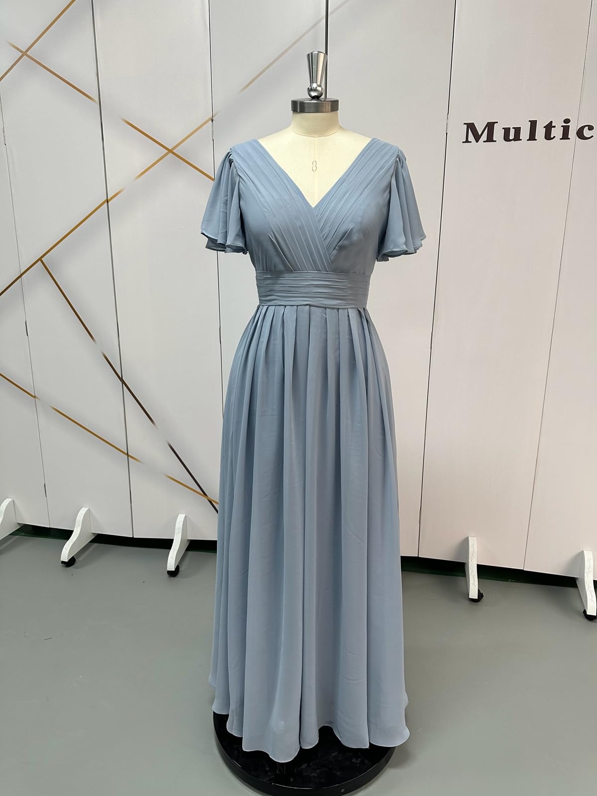 Elegant V-Neck Chiffon Bridesmaid Dress with Sleeves - Long Formal Evening Gown for Weddings, Parties & Special Occasions