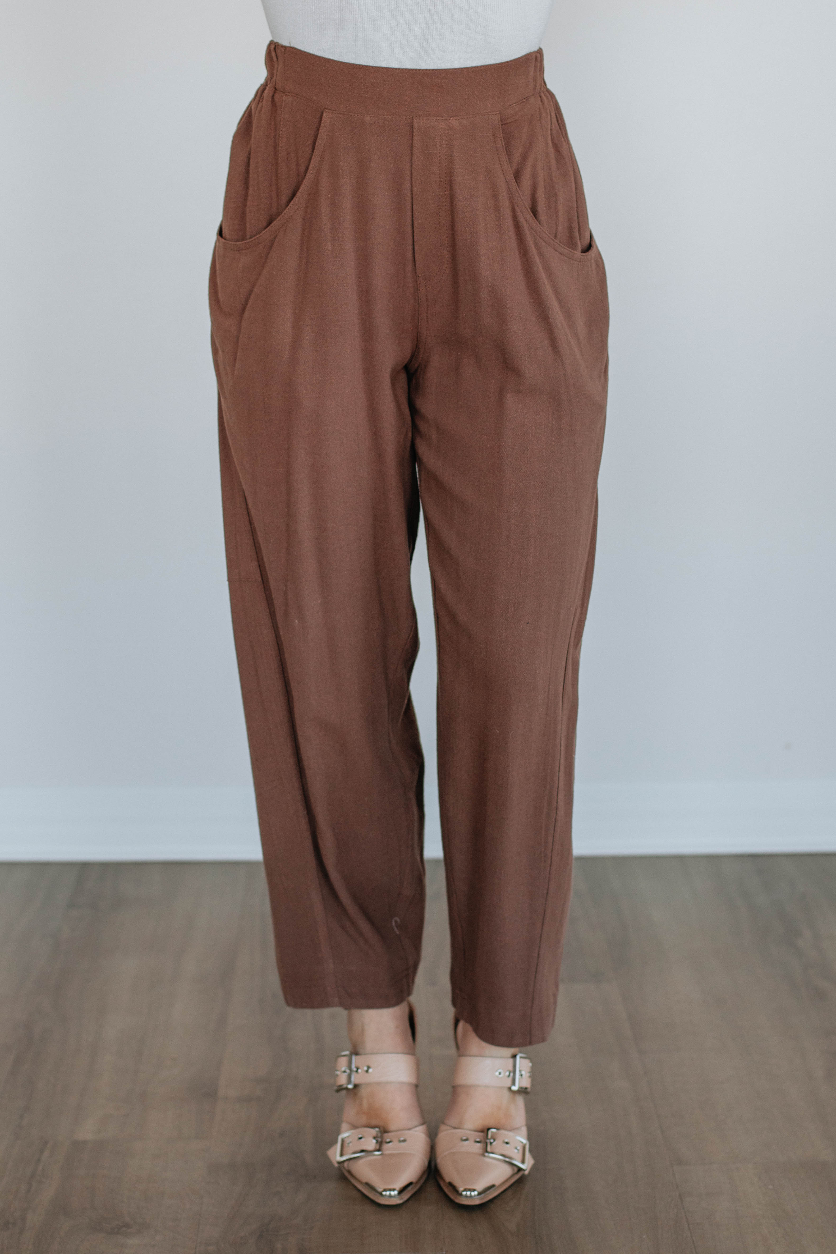 Pierra Women's Linen Pants - Soft Breathable High Waisted Wide Leg Trousers in Mocha Brown for Summer Casual Wear & Beach Vacation
