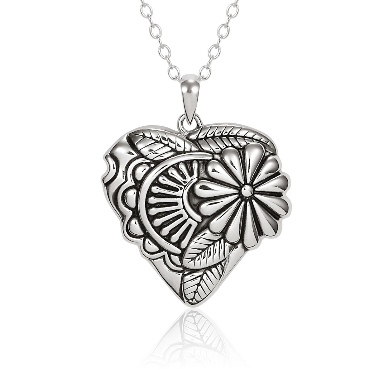 Laurel Burch Sterling Silver Flower Heart Pendant Necklace for Women - Elegant Gift for Valentine's Day, Anniversary & Special Occasions