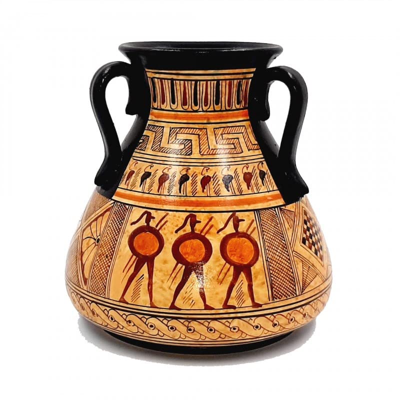 Ancient Greek Pottery Vase 15cm - Handmade Geometric Art Ceramic Vase - Perfect for Home Decor, Wedding Centerpiece & Greek Mythology Lovers Gift