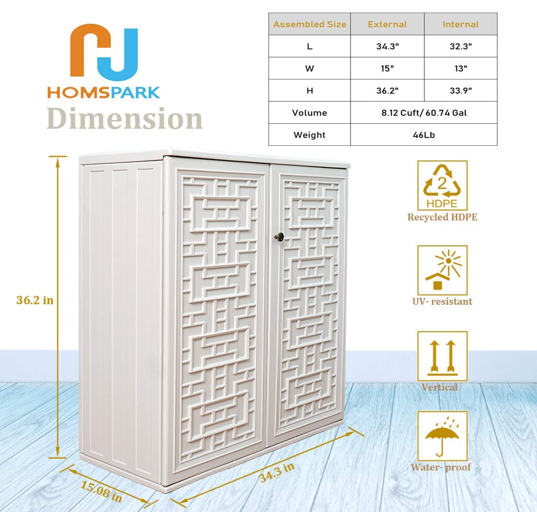 HOMSPARK 10 cu.ft White Outdoor Storage Shed - Weather Resistant Horizontal Cabinet for Lawn Mowers, Patio Furniture & Garden Tools | Perfect for Backyard, Garage & Poolside Organization