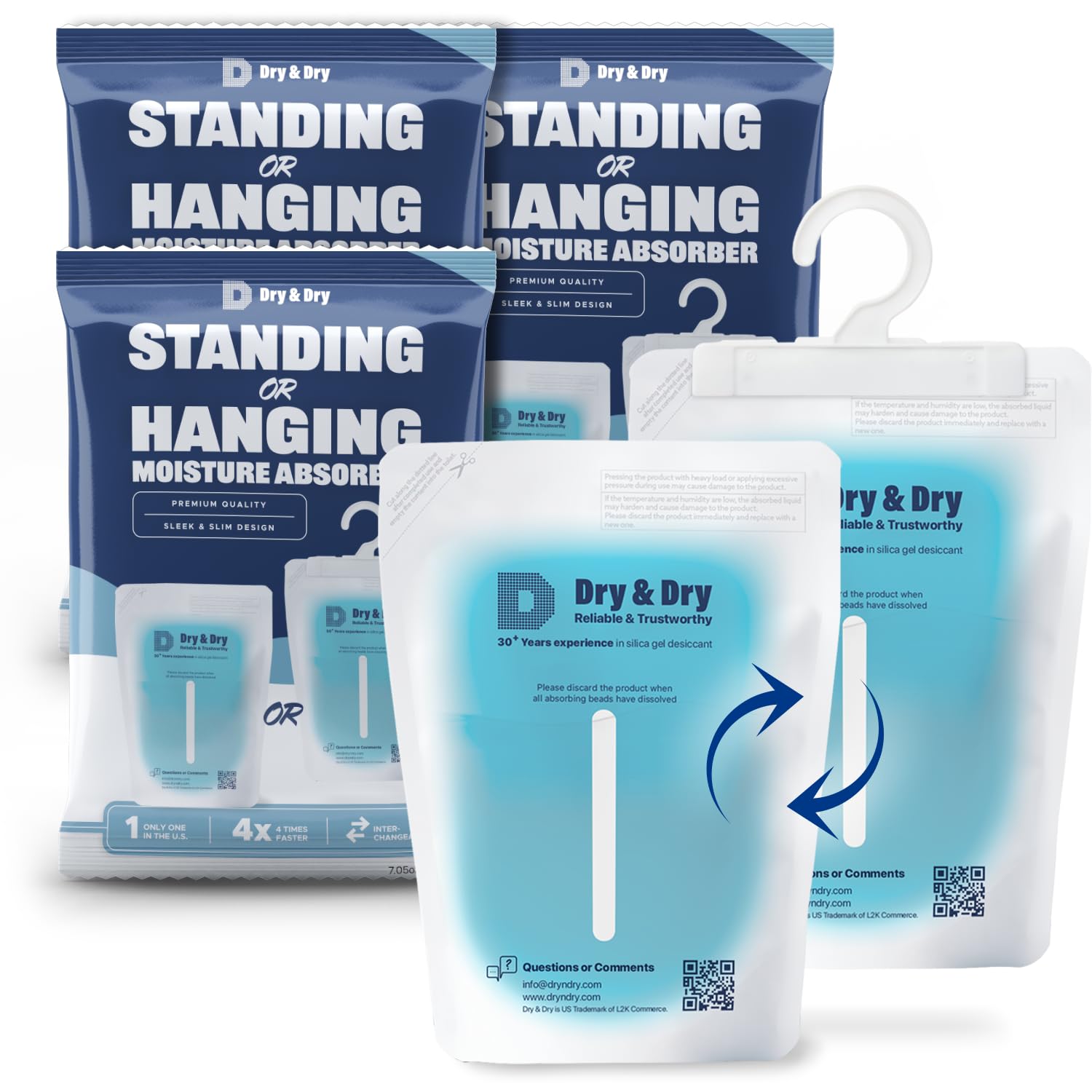 Dry & Dry 3-Pack Hybrid Moisture Absorbers & Odor Eliminator - Powerful Dehumidifier for Basements, Closets, Bathrooms & Laundry Rooms | Controls Excess Humidity & Musty Smells | Ideal for Damp Spaces, Storage Areas & Small Rooms