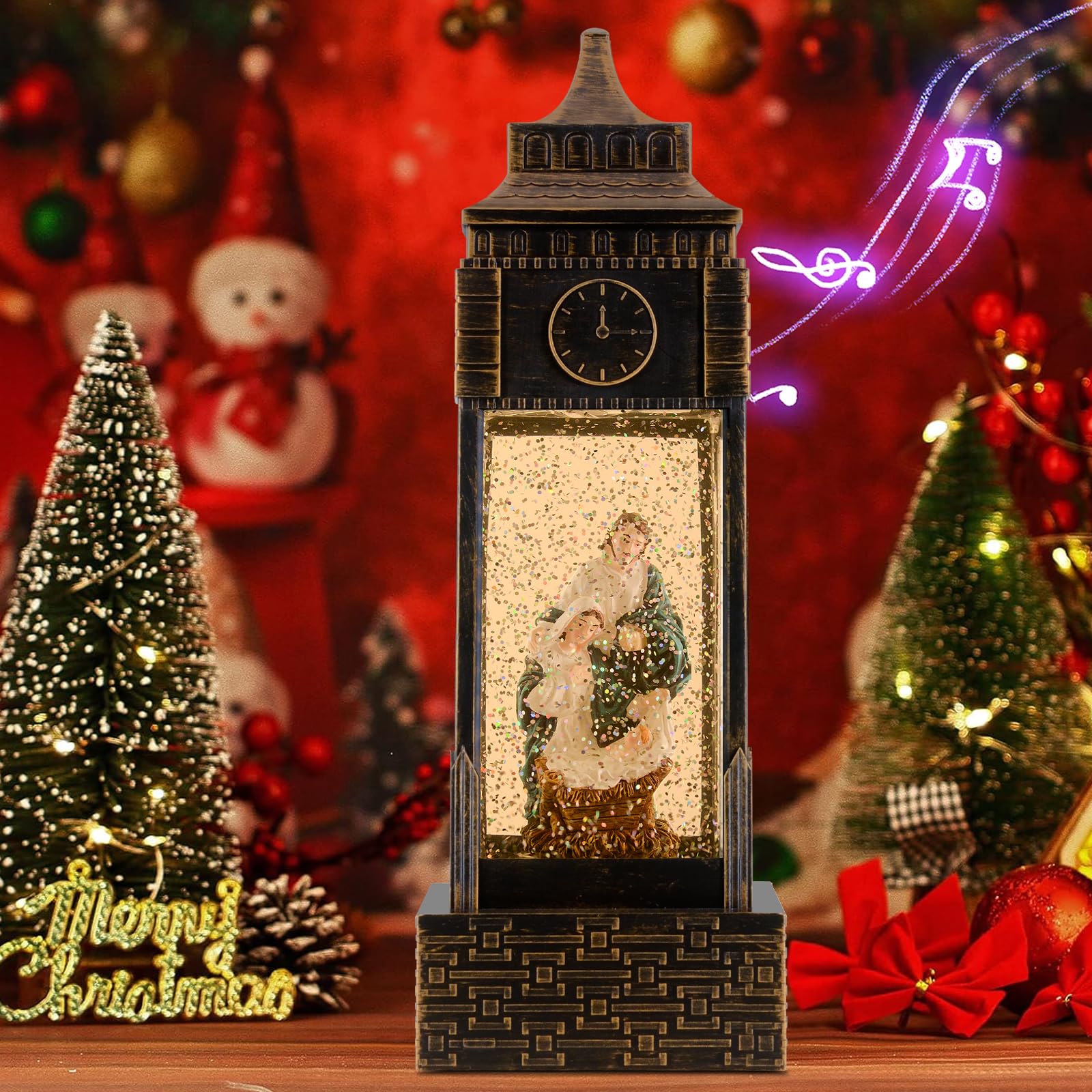 Jesus Snow Globe Lantern - Musical Nativity Christmas Decor with Glitter Lights, Timer & USB/Battery Power - Perfect for Home Holiday Displays, Gift Giving & Church Decorations