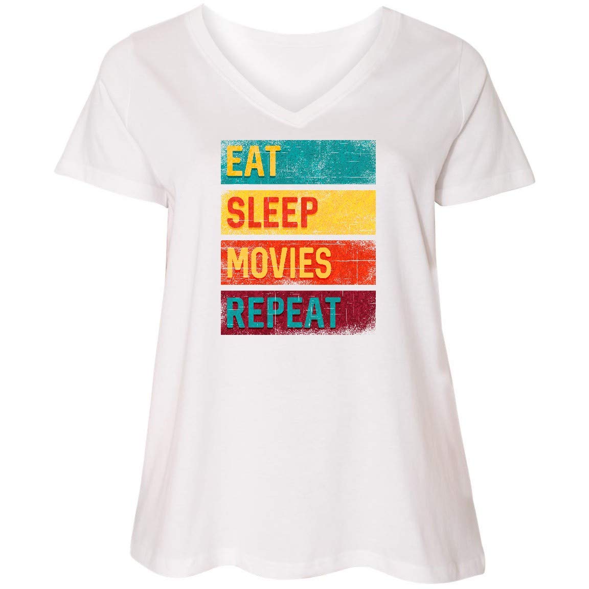 Inktastic Eat Sleep Movies Repeat Women's Plus Size V-Neck T-Shirt - Comfortable Casual Tee for Movie Lovers, Lounge Wear & Everyday Outfits