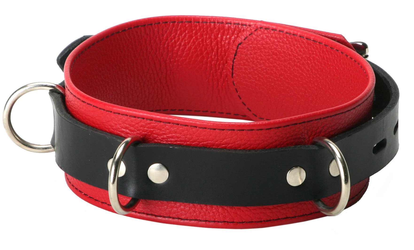 Premium Red & Black Bondage Collar with Lock - Adjustable Leather BDSM Collar for Dominance Play, Roleplay, and Fetish Fashion