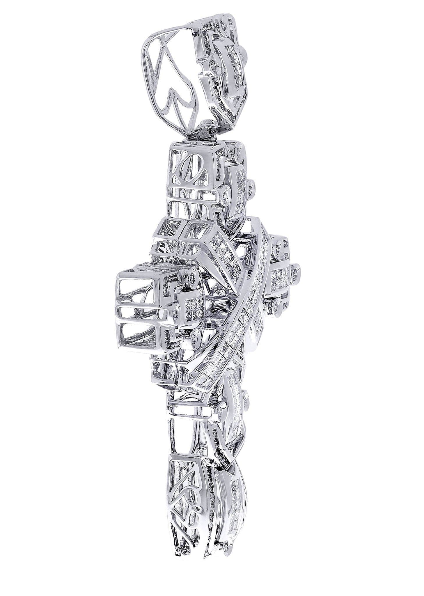 14K White Gold Diamond Cross Pendant - 4.33 Carats, 26.89 Grams - Elegant Religious Jewelry for Women, Perfect for Baptism, Confirmation & Special Occasions