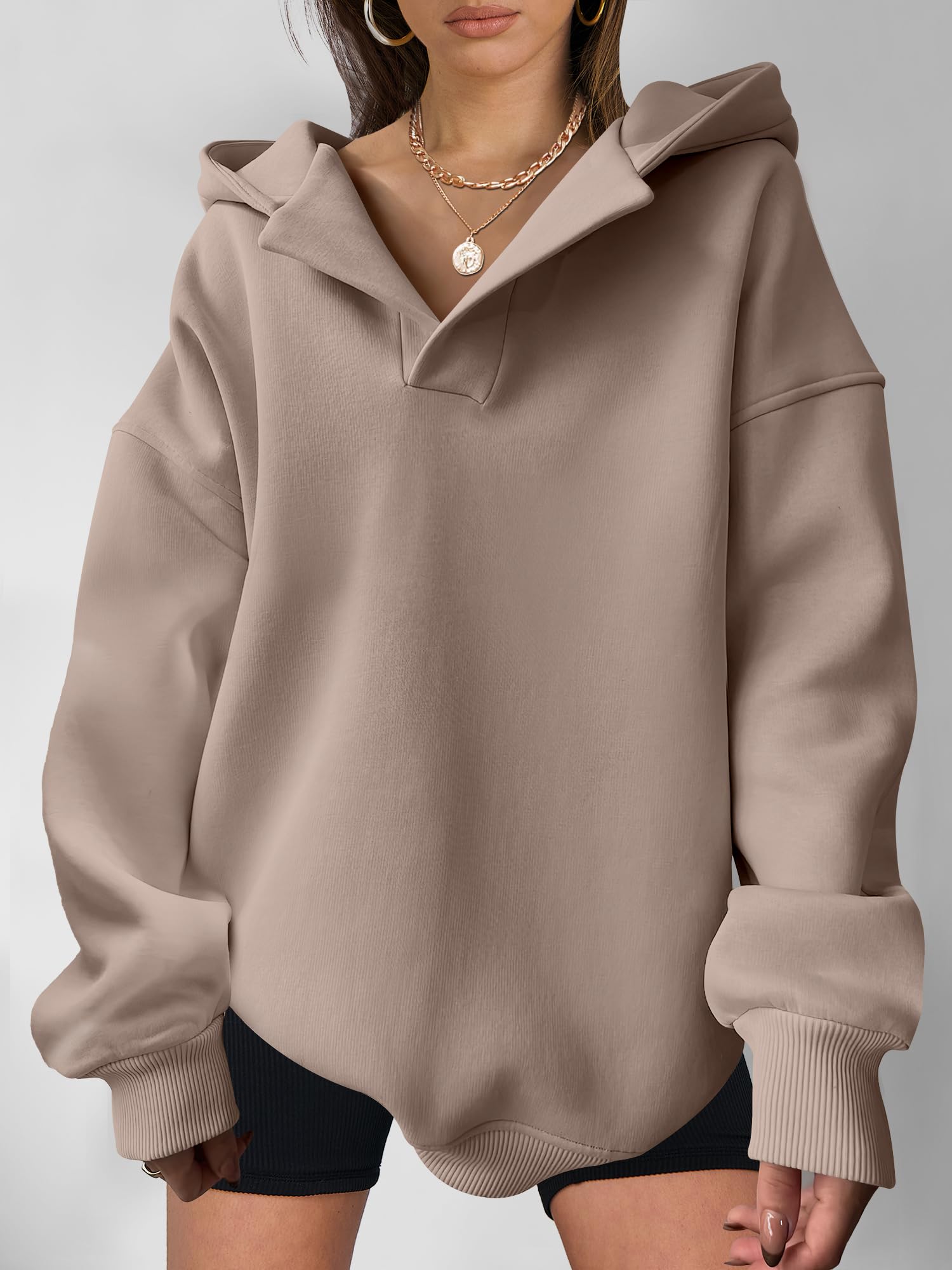 ANRABESS Women's Oversized Hoodies - V Neck Long Sleeve Pullover Sweatshirts for Casual Wear | Fall Fashion 2025 Trendy Preppy Clothes for Teen Girls | Perfect for School, Weekend Outfits & Cozy Loungewear