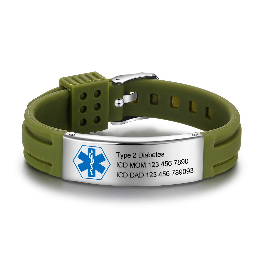 Custom Medical Alert Bracelet for Men & Women - Personalized Silicone ID Bracelet with Engraved Info - Ideal for Allergies, Diabetes, Epilepsy & Emergency Medical Identification - Perfect for Daily Wear, Travel & Outdoor Activities