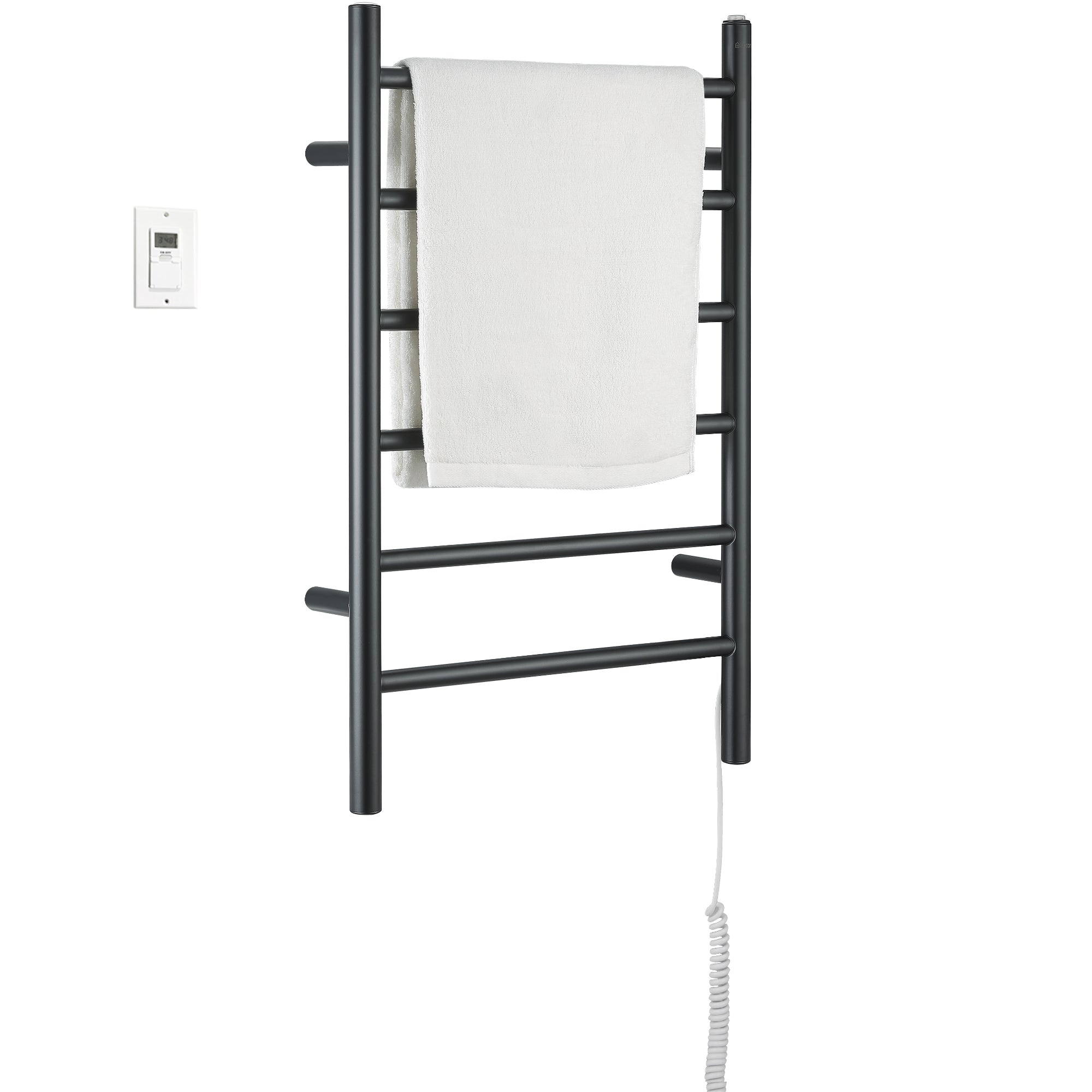 Ancona Comfort 6 Wall Mount Electric Towel Warmer - Plug In or Hardwire Installation with Timer - Matte Black Finish for Bathroom, Spa & Luxury Home Use