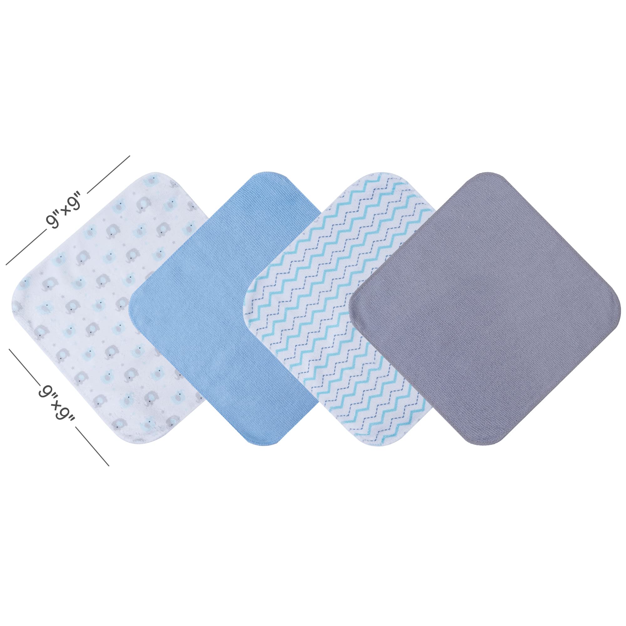 Viviland 24-Pack Super Soft Baby Washcloths for Newborns & Infants | Gentle Absorbent Bath Towels & Face Washcloths for Boys & Girls | Sensitive Skin Safe | 9x9 Inch Blue Elephant Design | Perfect for Bath Time, Diaper Changes & Gentle Skin Care