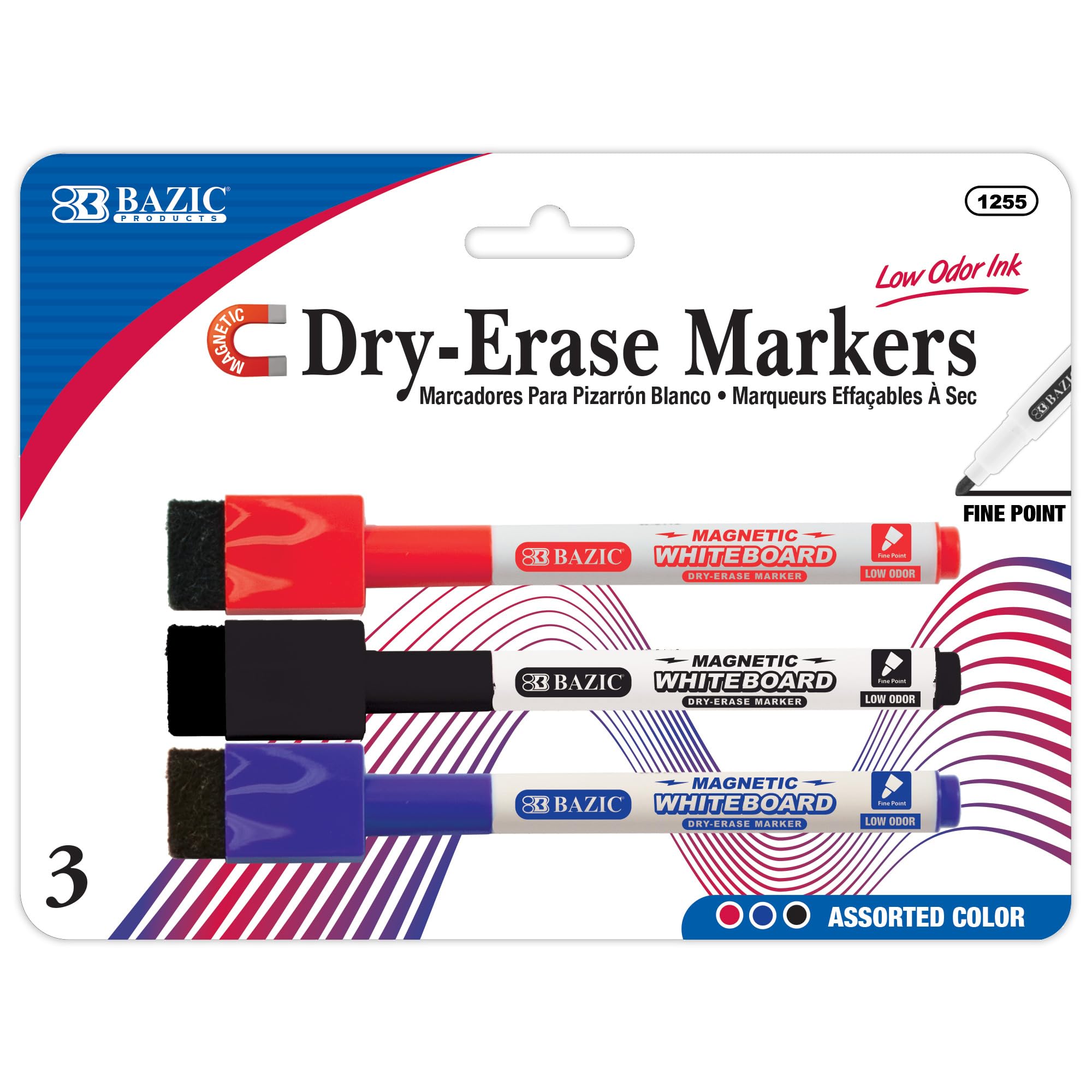 BAZIC Magnetic Dry Erase Markers Set - Fine Tip Whiteboard Pens with Low Odor, Assorted Colors (3 Markers per Pack, 144-Packs Total) - Perfect for Office, Classroom, and Home Whiteboard Use