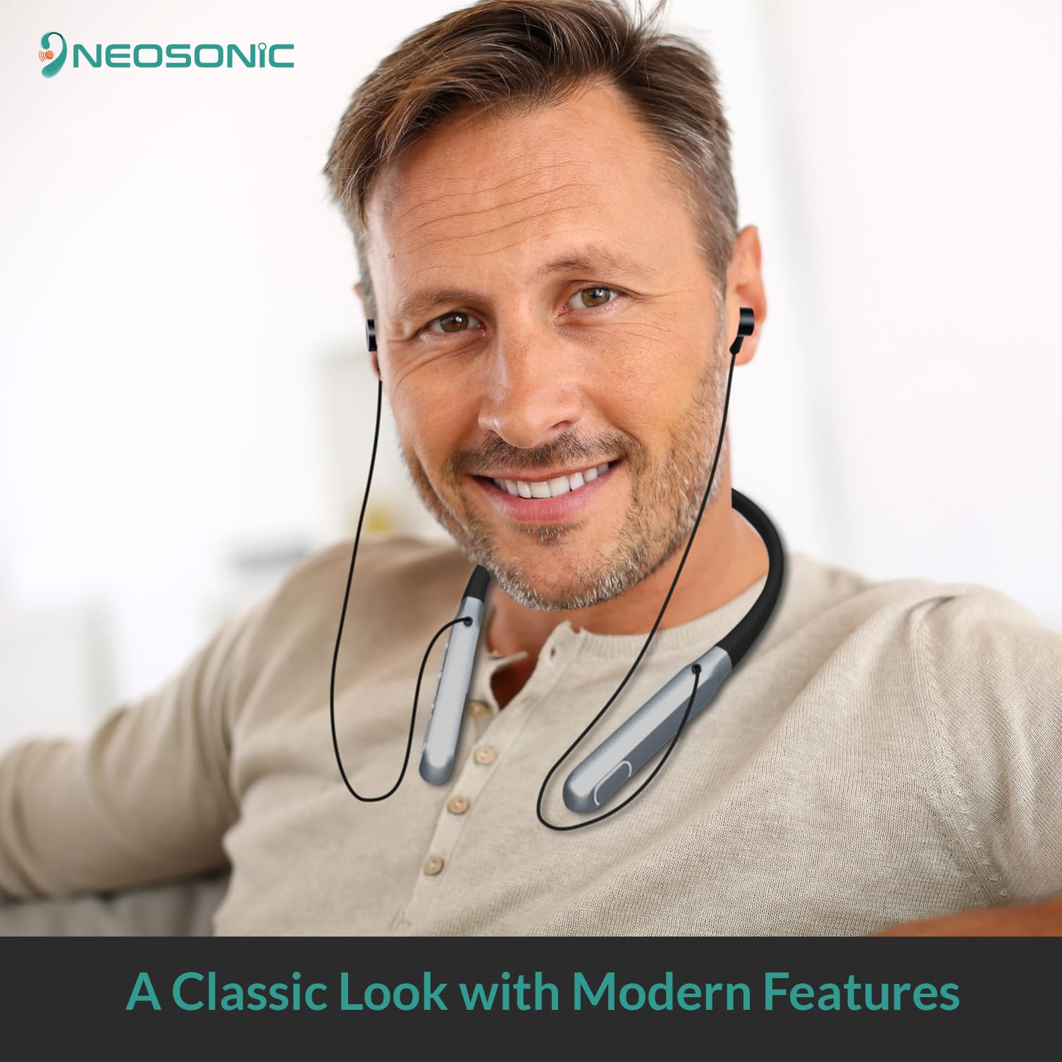 Neosonic NW10 Pro Rechargeable Hearing Amplifier with Noise Cancelling & Wireless Neckband - Hearing Aid for Seniors & Adults, Perfect for TV Watching, Conversations & Outdoor Activities