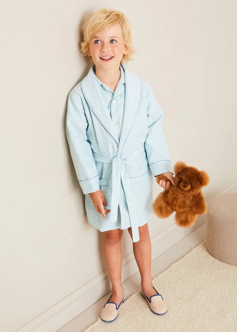 Rochester Striped Green Dressing Gown for Kids (18 Months to 10 Years) - Cozy Loungewear for Bedtime & Relaxation at Home