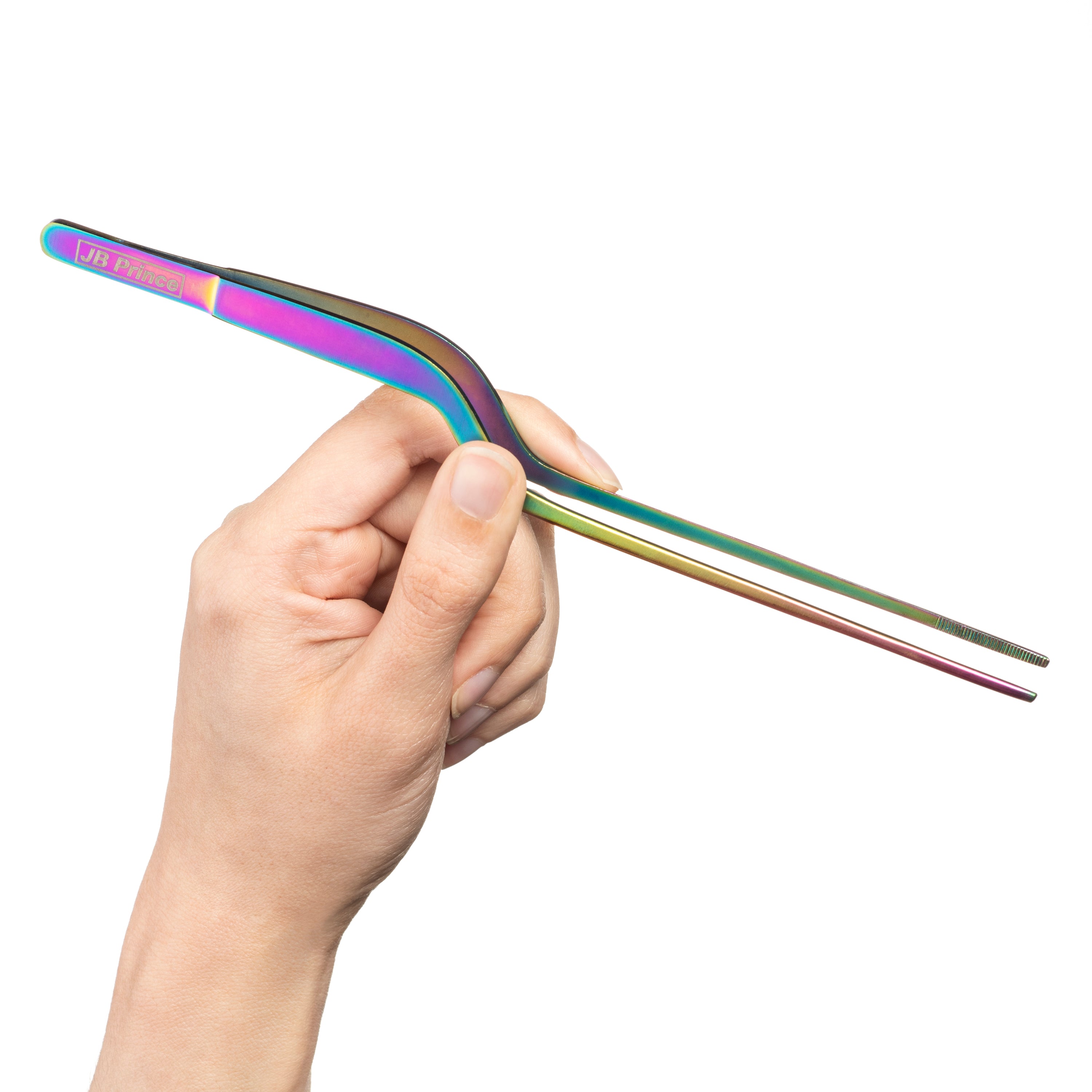 JB Prince Offset Fine Tip Tweezer 7.8 Inches - Professional Stainless Steel Tweezers for Precision Work, Jewelry Making, Electronics Repair & Beauty Applications