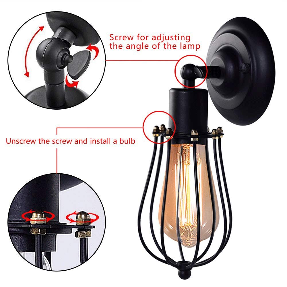 Vintage Industrial Wall Sconce - Single Head Edison Bulb Reading Light for Restaurant, Bar, Balcony & Hallway | Classic Metal Wall Lamp with Artistic Shadow Effect | Perfect for Ambient Lighting in Cafes, Bedrooms & Entryways