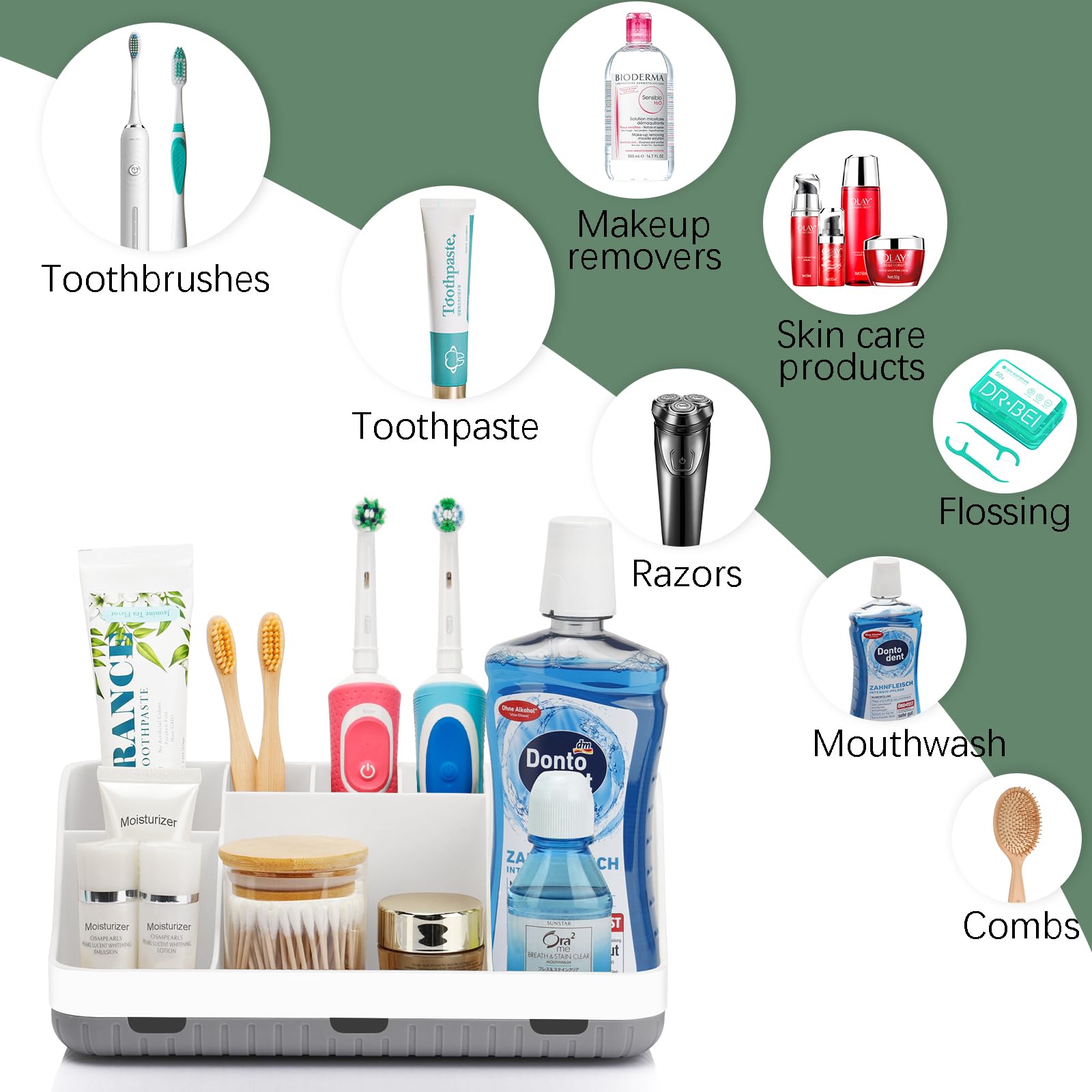 7-Slot Detachable Toothbrush Holder for Bathroom Countertop - Organizer for Kids Electric Toothbrush & Toothpaste Storage | White Bathroom Vanity Accessory | Perfect for Family Bathrooms & Kids' Oral Care Organization