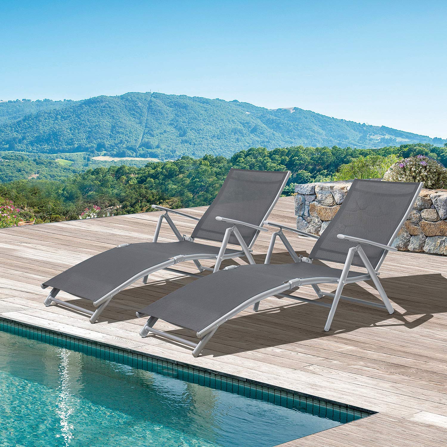 **Tuoze 2-Pack Adjustable Folding Recliner Chairs – Outdoor Chaise Lounge for Patio, Pool, Beach, Yard & Balcony – Foldable Tanning Sunbathing Chair (Grey) – Perfect for Relaxing, Lounging & Sunbathing**