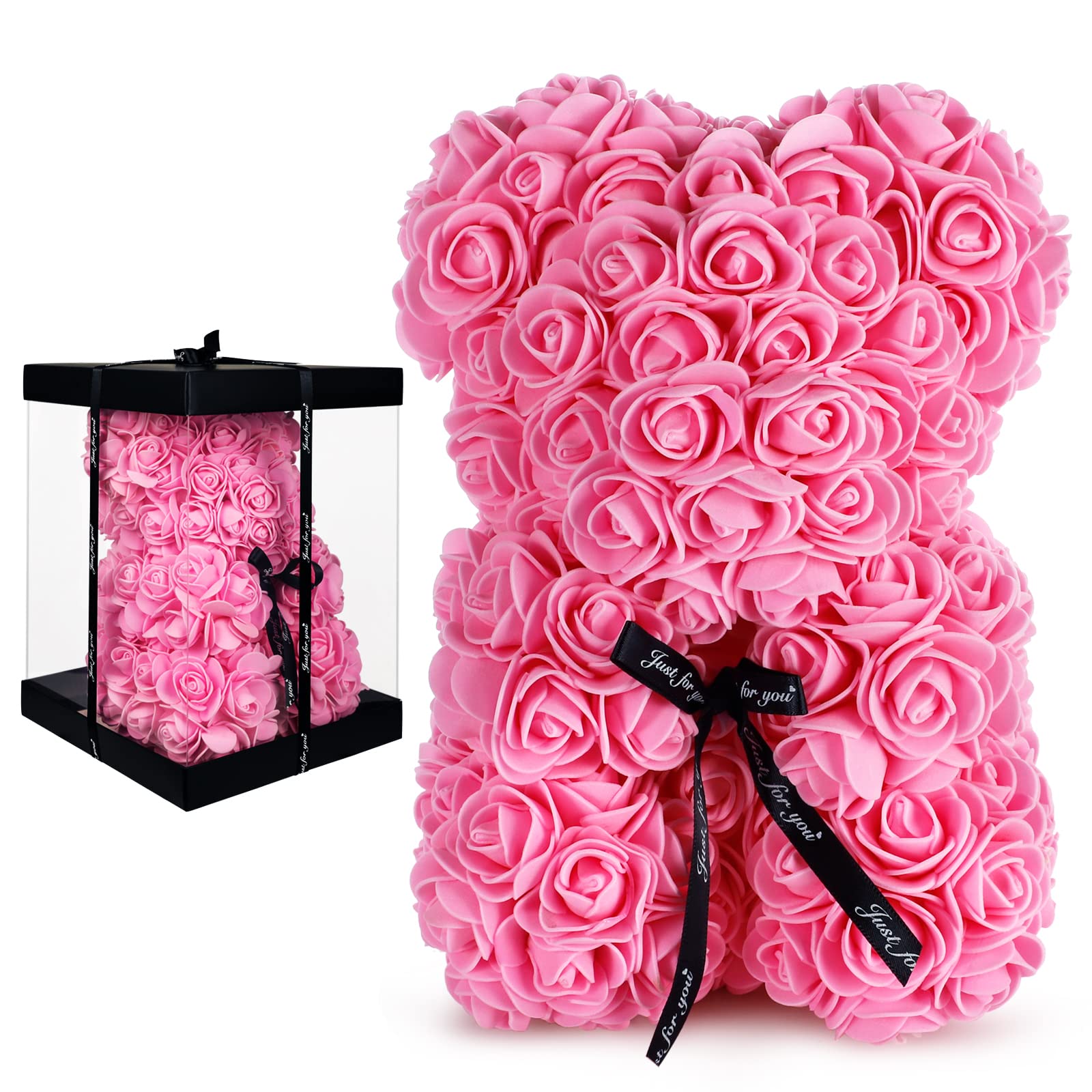 Rose Bear Gift for Women - Elegant Floral Teddy Bear for Mom, Wife, Girlfriend, or Classmate | Perfect Birthday, Mother's Day, or Anniversary Present | Home Decor & Romantic Gift Idea