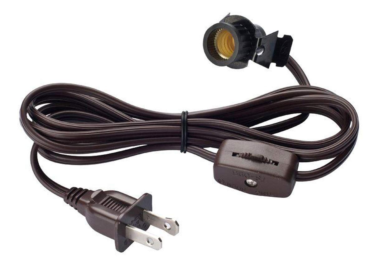 Creative Hobbies 708N2 Clip-in Lamp Cord - 6 Foot Brown with On/Off Switch - Pack of 10 Cords for Salt Lamps, Christmas Villages, Pumpkins, DIY Crafts & Home Decor - Perfect for Holiday Lighting, Tabletop Displays & Decorative Accents