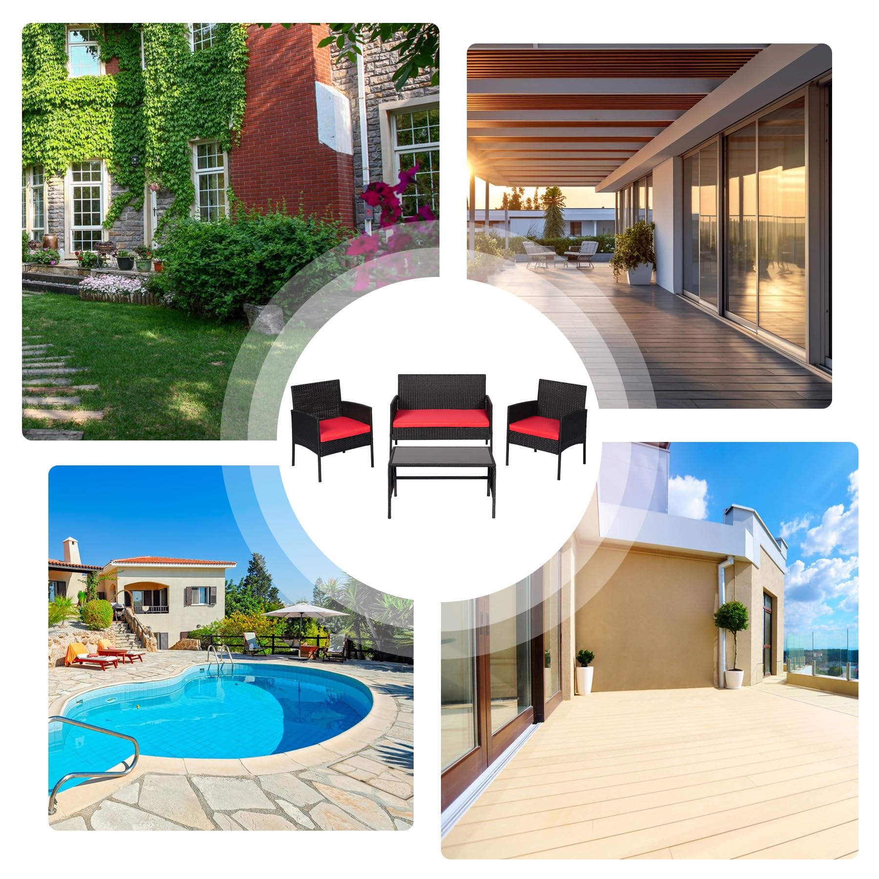 4-Piece Outdoor PE Rattan Patio Furniture Set - Wicker Sofa Sectional & Chairs for Garden, Yard, Porch - Perfect for Relaxing & Entertaining Guests