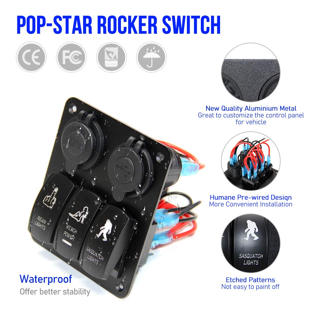 3 Gang Switch Panel with 3.1A 12V/24V USB Power Socket + Cigarette Lighter & LED Light - Heavy Duty Switch Box for Trucks, Cars, RVs, Boats & Off-Road Vehicles | Perfect for Dashboard Accessories & Vehicle Power Management