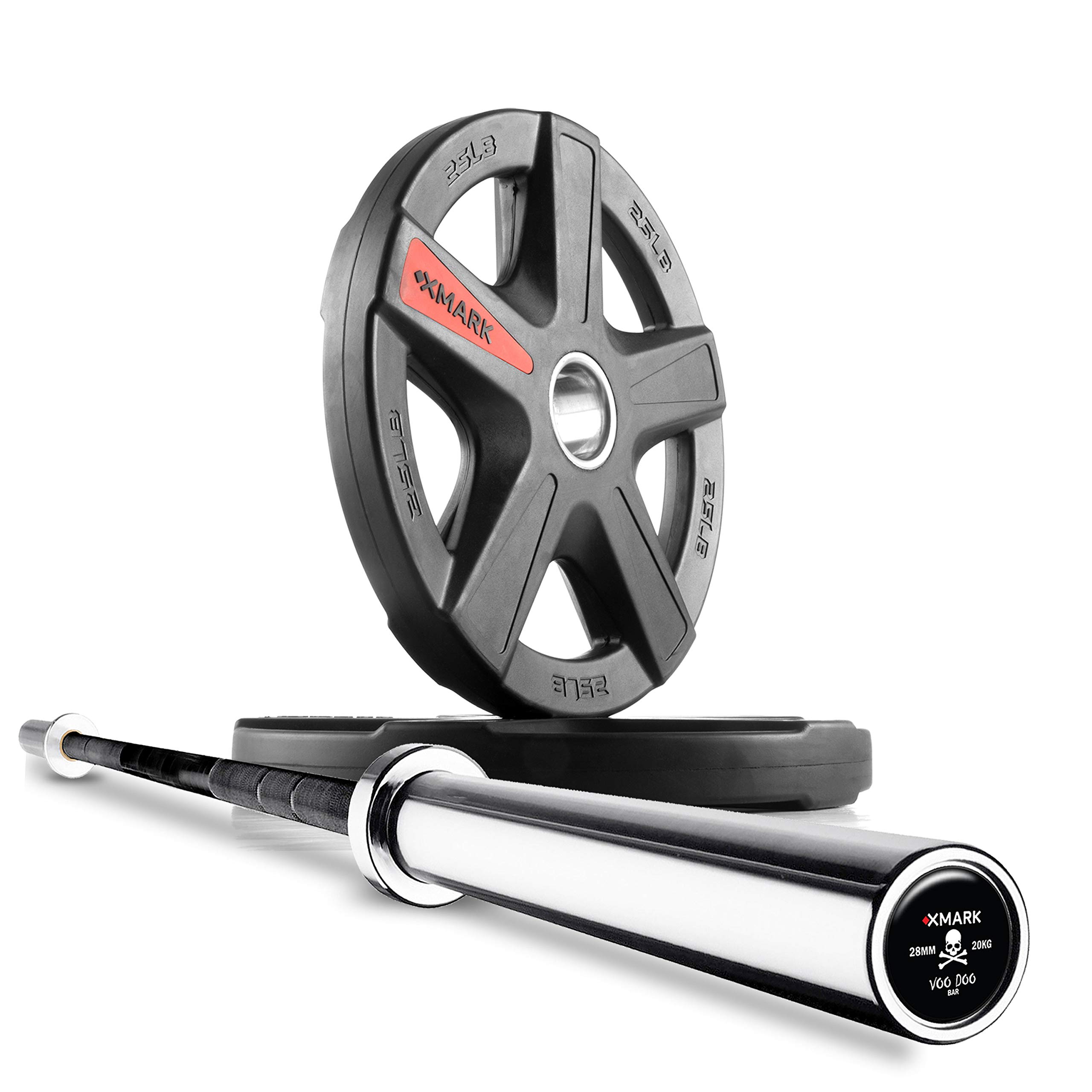 XMark VOODOO Olympic Weightlifting Barbell Set with TEXAS STAR Weight Plates - Professional Strength Training Equipment for Home Gym & CrossFit Workouts