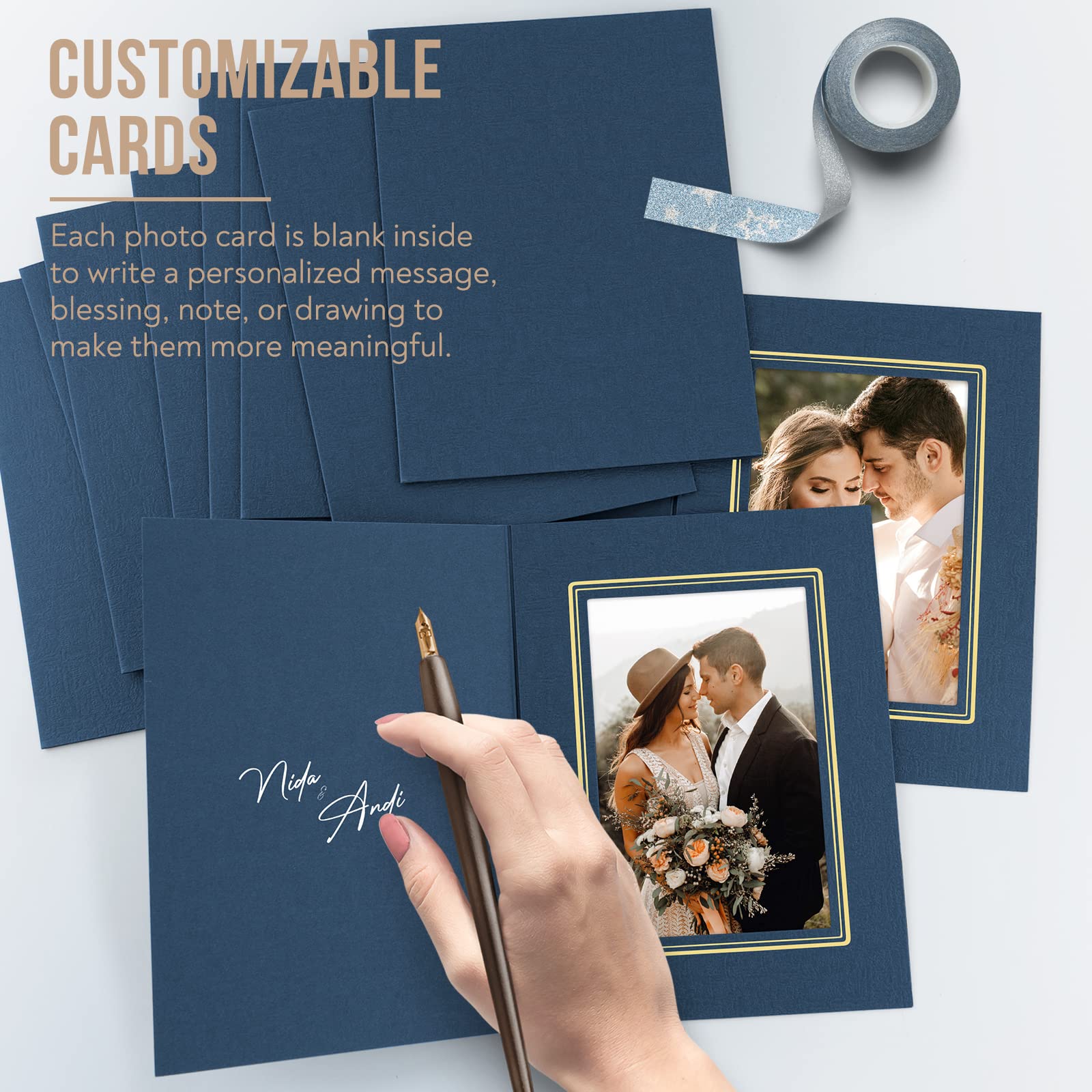 Golden State Art 4x6 Photo Folders - Pack of 25 Cardboard Picture Frames with Navy Blue/Gold Lining - Perfect for Greeting Cards, Invitations, Graduation, Christmas & Wedding Photos - Display Memories in Style