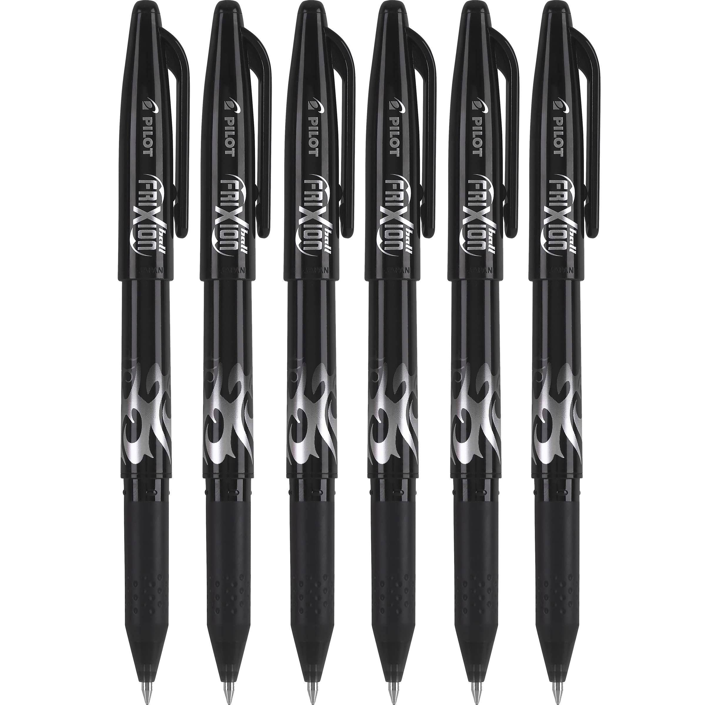 Pilot FriXion Ball 0.7mm Erasable Gel Pens - Fine Point Black Ink (6-Pack) for School, Office & Note Taking - Smooth Writing & Friction Erasable Technology