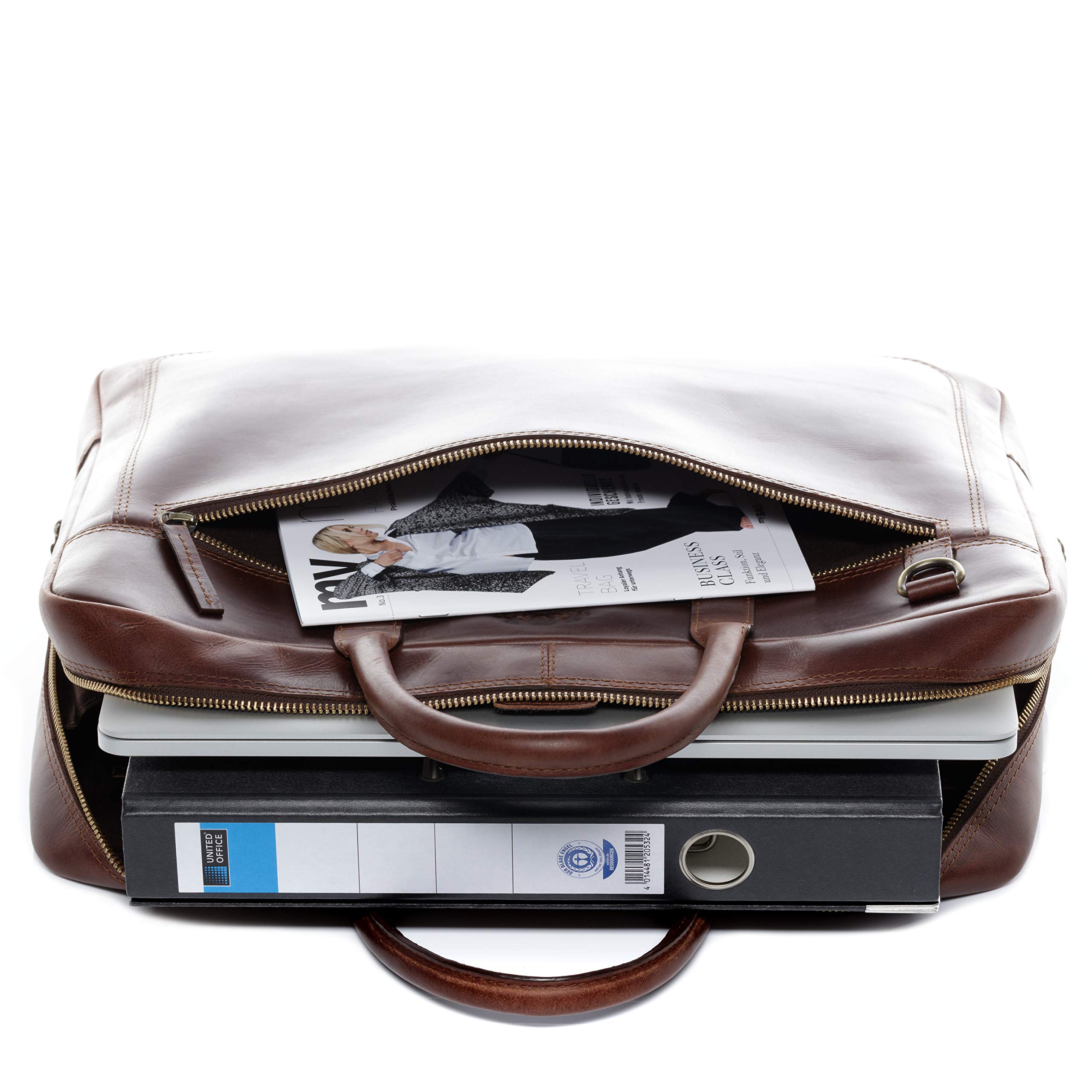 Premium Genuine Leather Laptop Briefcase for Business & Office - SID & VAIN DIXON Large Unisex Computer Bag in Brown - Perfect for Professionals, Commuters & Travelers