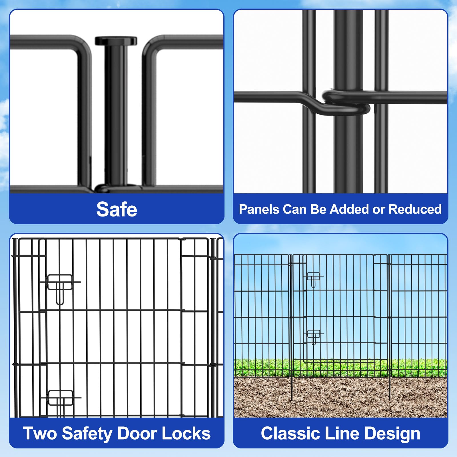 INJOPEXI 12-Panel Decorative Metal Garden Fence - 23.6ft Long x 30in Tall Rustproof Wire Fencing with Gate | No Dig Temporary Animal Barrier for Yard, Outdoor Patio & Garden Protection | Perfect for Pet Containment, Landscape Borders & Pool Safety