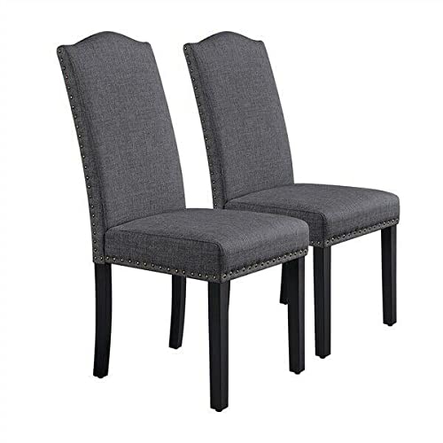 Classic Wooden Dining Chairs Set of 2 - Fabric Upholstered Tall Back Kitchen Chairs for Dining Room & Kitchen - Comfortable Home Furniture for Family Gatherings & Dinner Parties