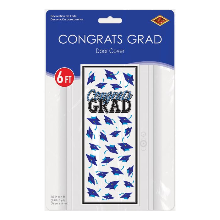 12 Pack Beistle Blue Congrats Grad Door Cover - Graduation Party Decorations for Doors, Windows & Walls - Perfect for High School & College Graduation Celebrations