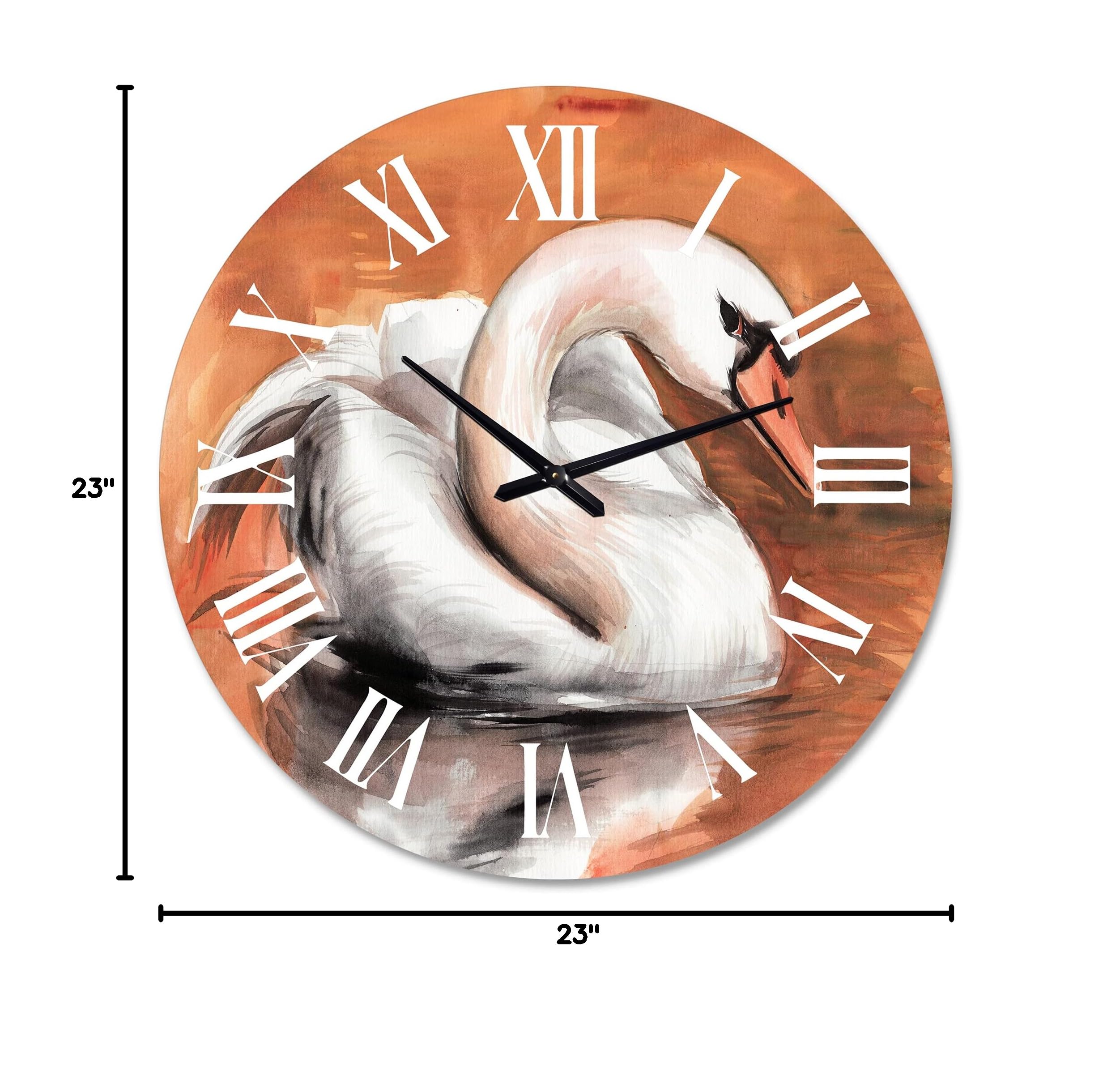 DesignQ Traditional 'Swan On The Water' Large Wall Clock - Elegant Animal-Themed Home Decor for Kitchen, Living Room & Office | Silent Non-Ticking Mechanism